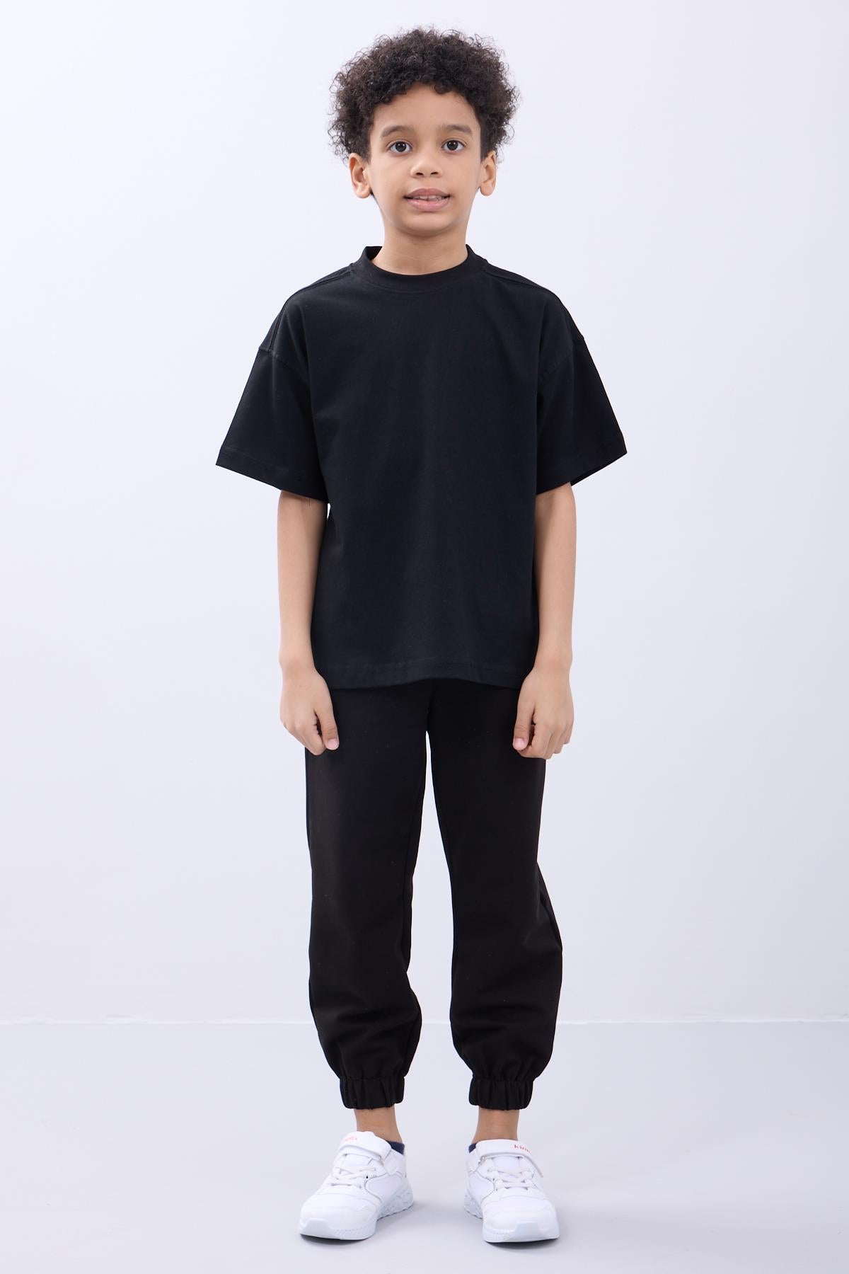 %100 Pamuk İkili Timsah Baskılı Tişört - İkili Erkek Çocuk Oversize Tişört Ekru/Siyah - Perendi