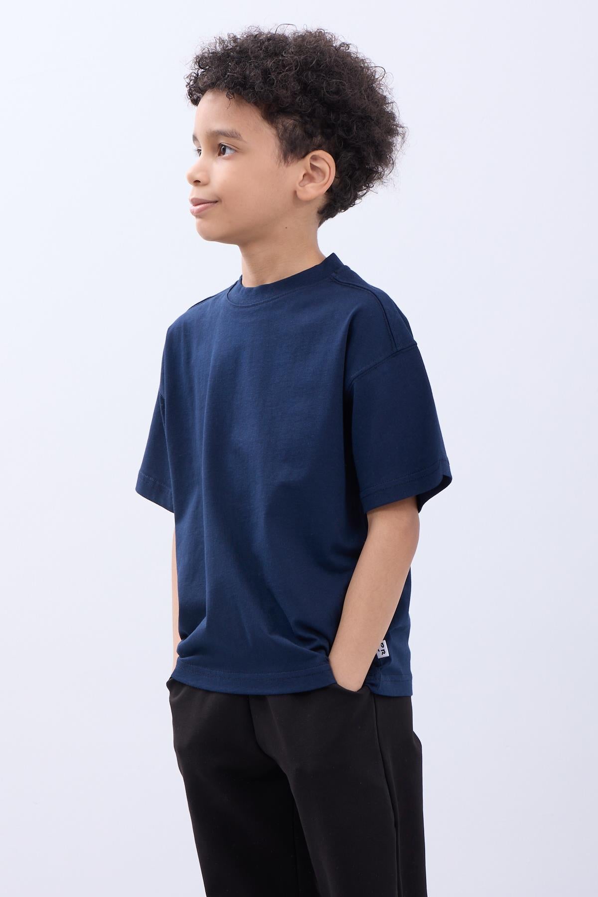 %100 Pamuk İkili Timsah Baskılı Tişört - İkili Erkek Çocuk Oversize Tişört Gri/İndigo - Perendi