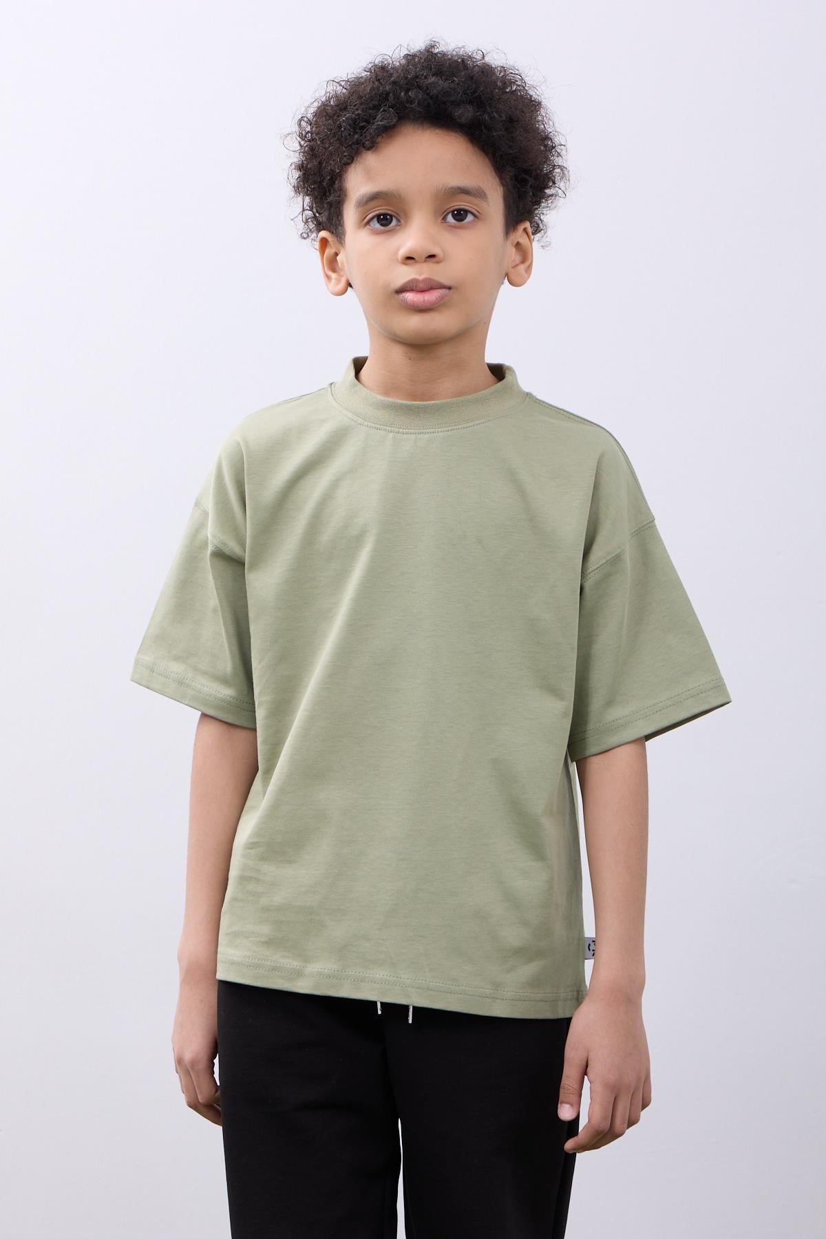 %100 Pamuk İkili Zoo Baskılı Tişört - İkili Erkek Çocuk Oversize Tişört Taş/Haki - Perendi