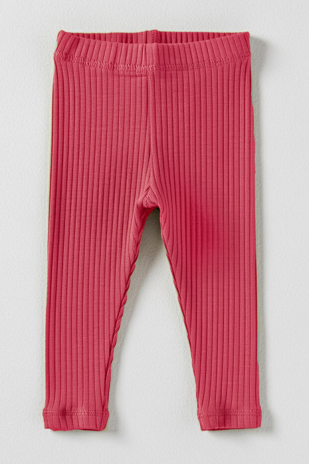 %100 Pamuk Yumuşak Doku Kız Çocuk Tayt Gül Kurusu - Perendi