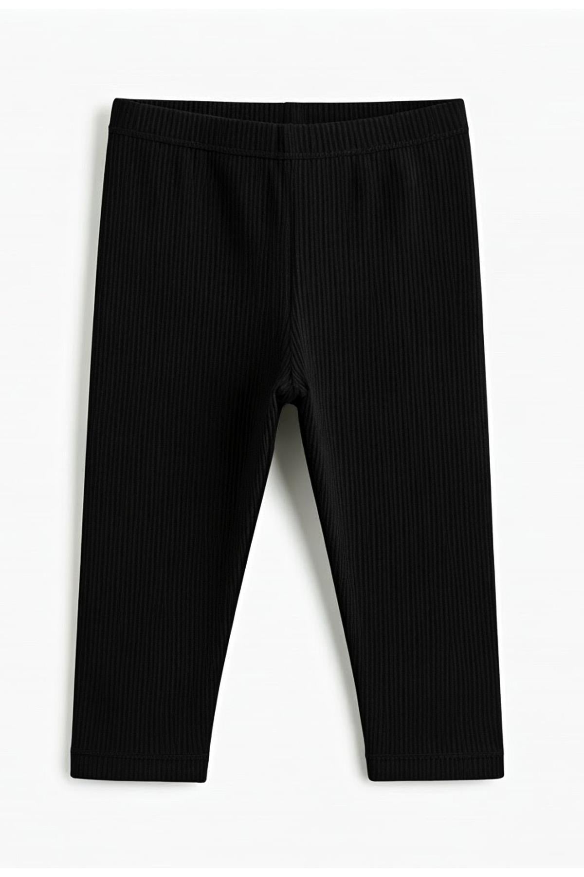 %100 Pamuk Yumuşak Doku Kız Çocuk Tayt Siyah - Perendi