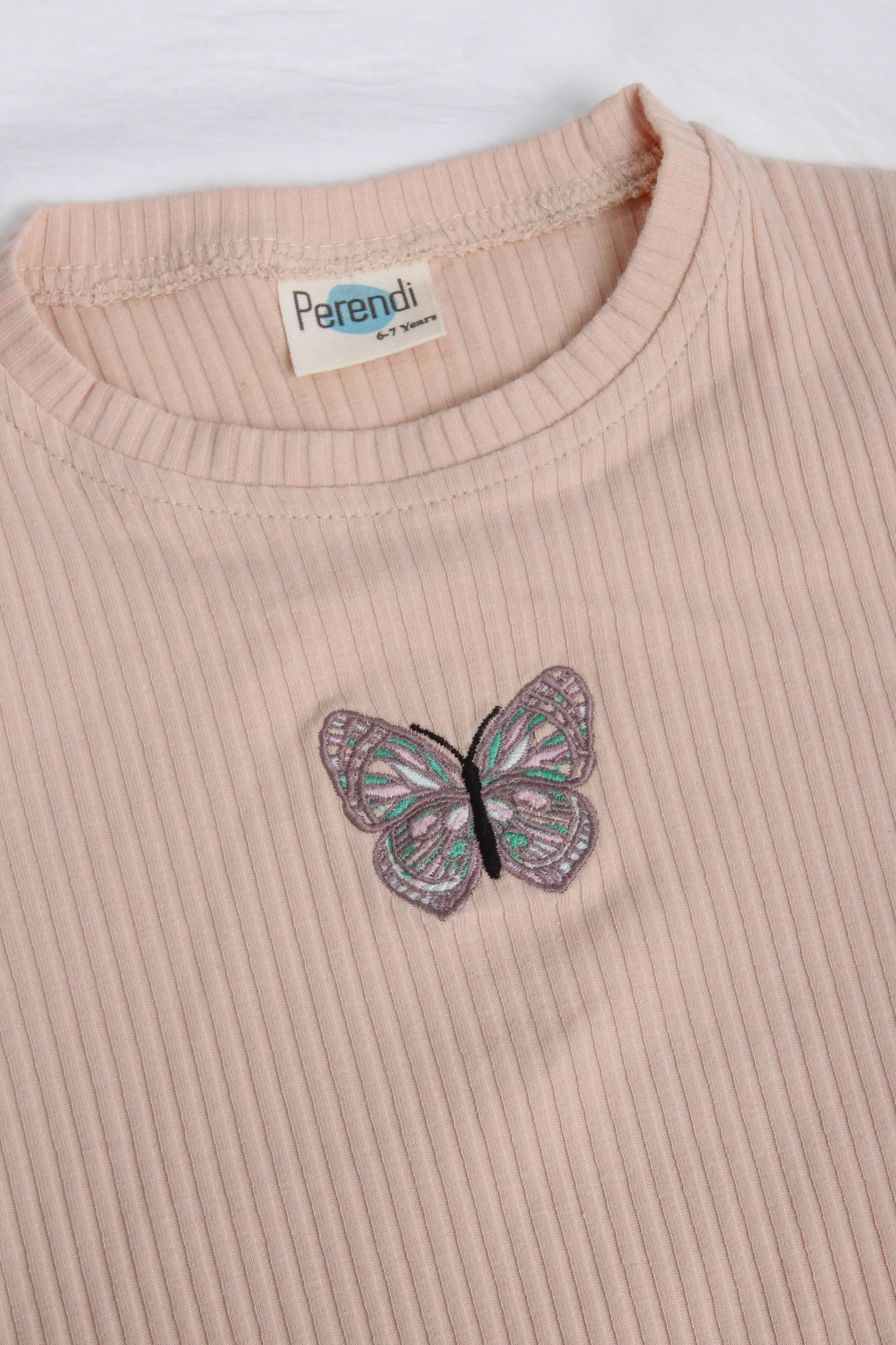 %100 Pamuklu Kelebek Nakışlı Kız Çocuk Sweatshirt