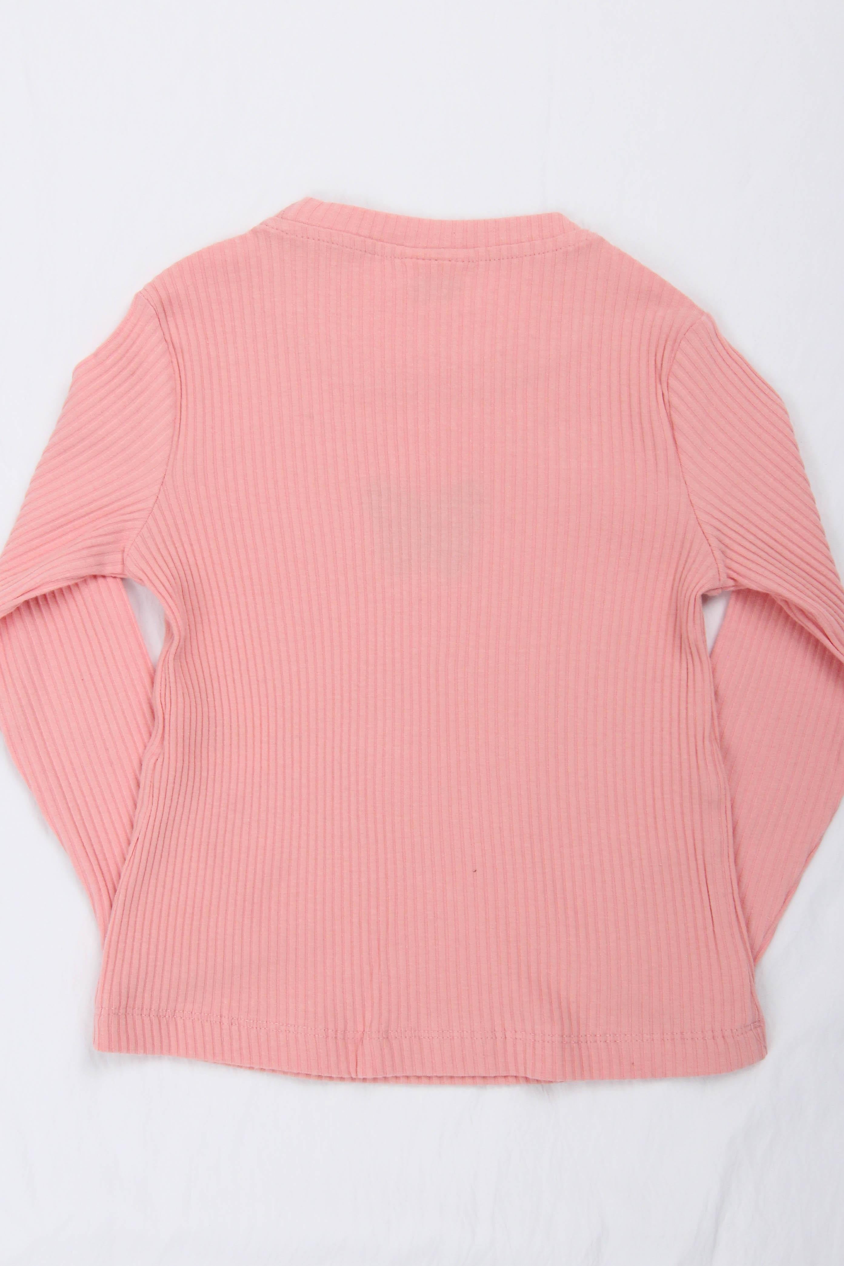 %100 Pamuklu Kelebek Nakışlı Kız Çocuk Sweatshirt Somon - Perendi