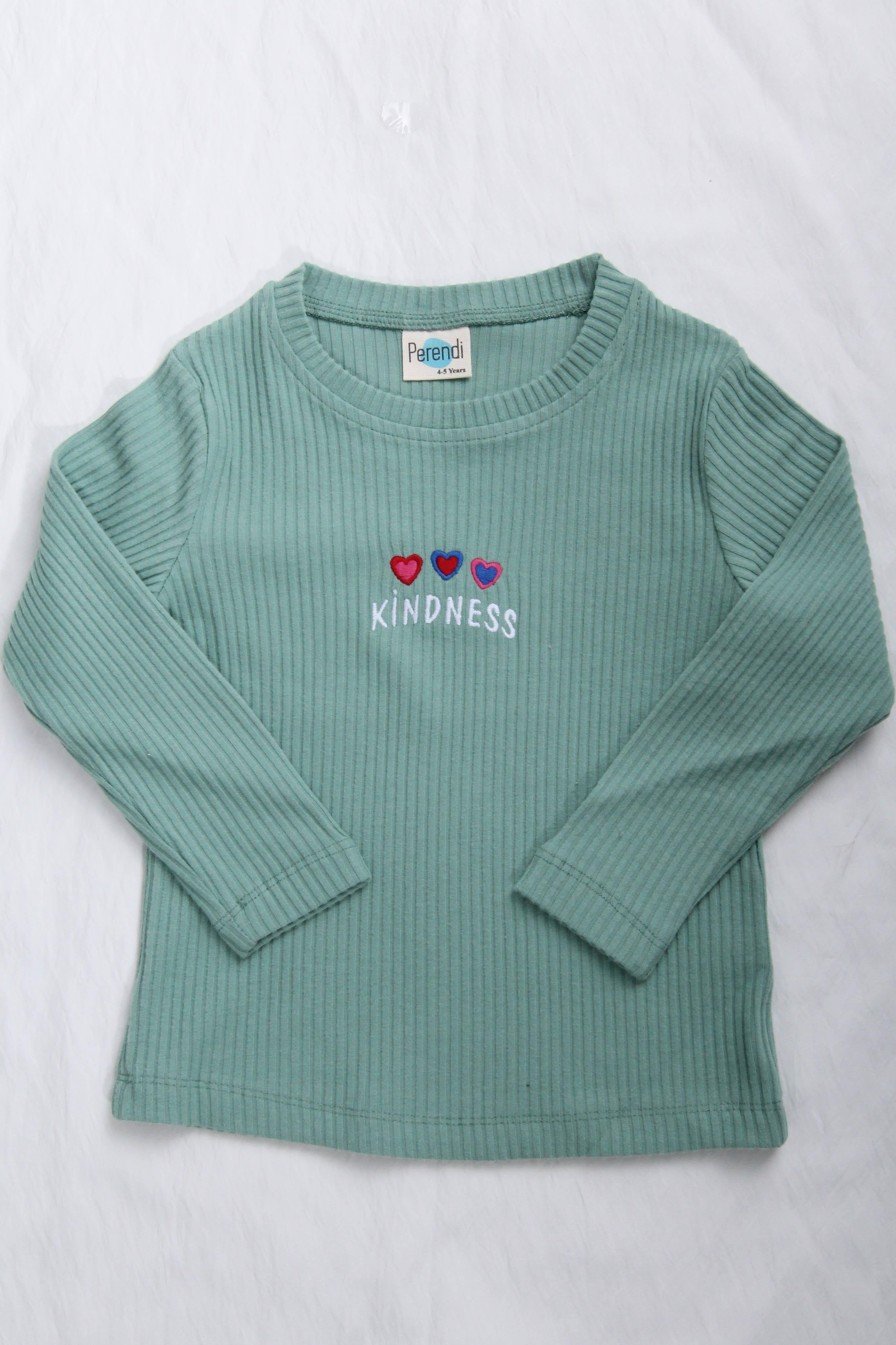 %100 Pamuklu Kindness ve Kalp Nakışlı Kız Çocuk Sweatshirt