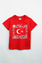 100% Cotton Turkish Flag Girls Boys T-Shirt Red - April 23, October 29 Holiday
