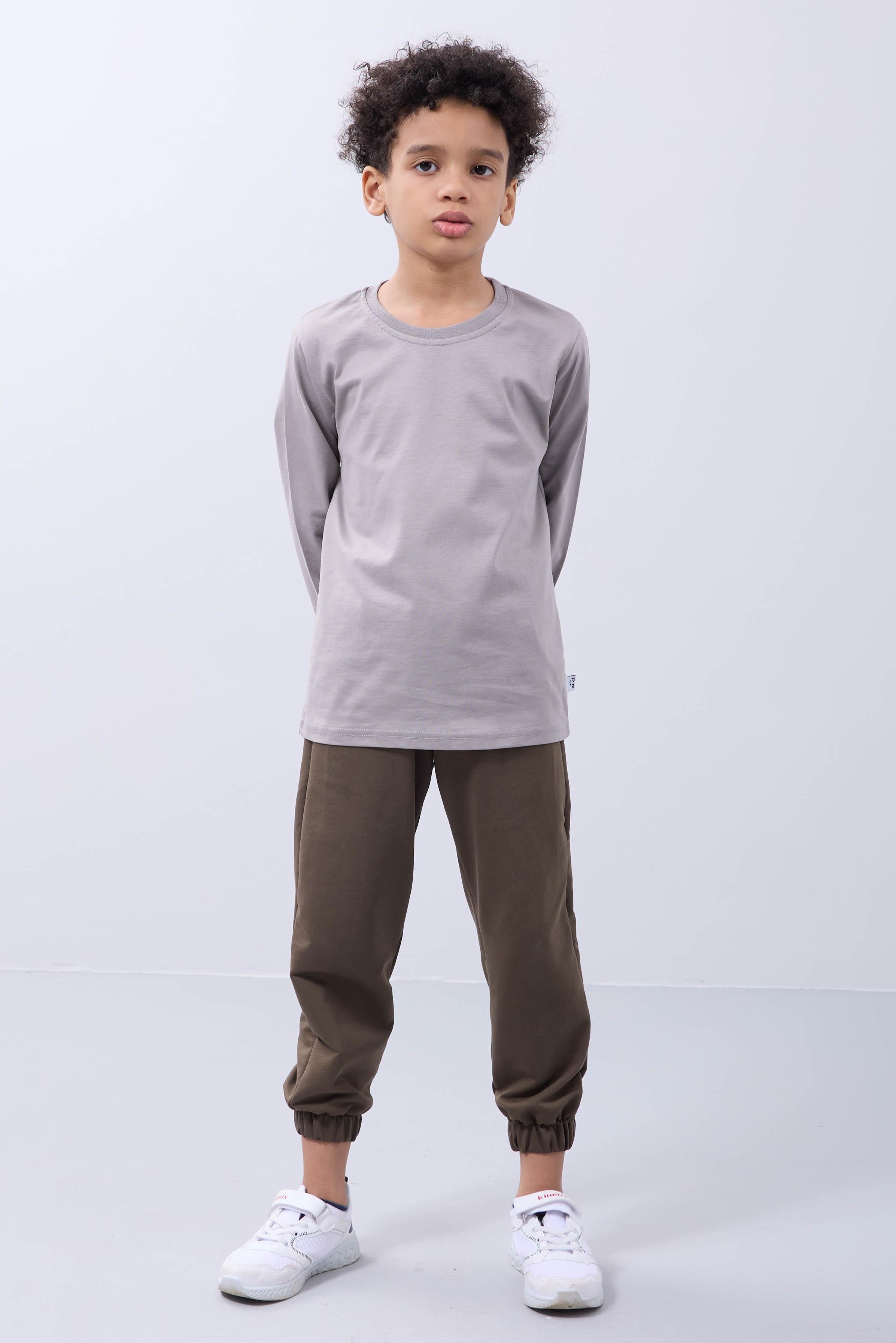 %100 Pamuklu Kız ve Erkek Unisex Uzun Kollu Basic Tshirt Gri - Perendi