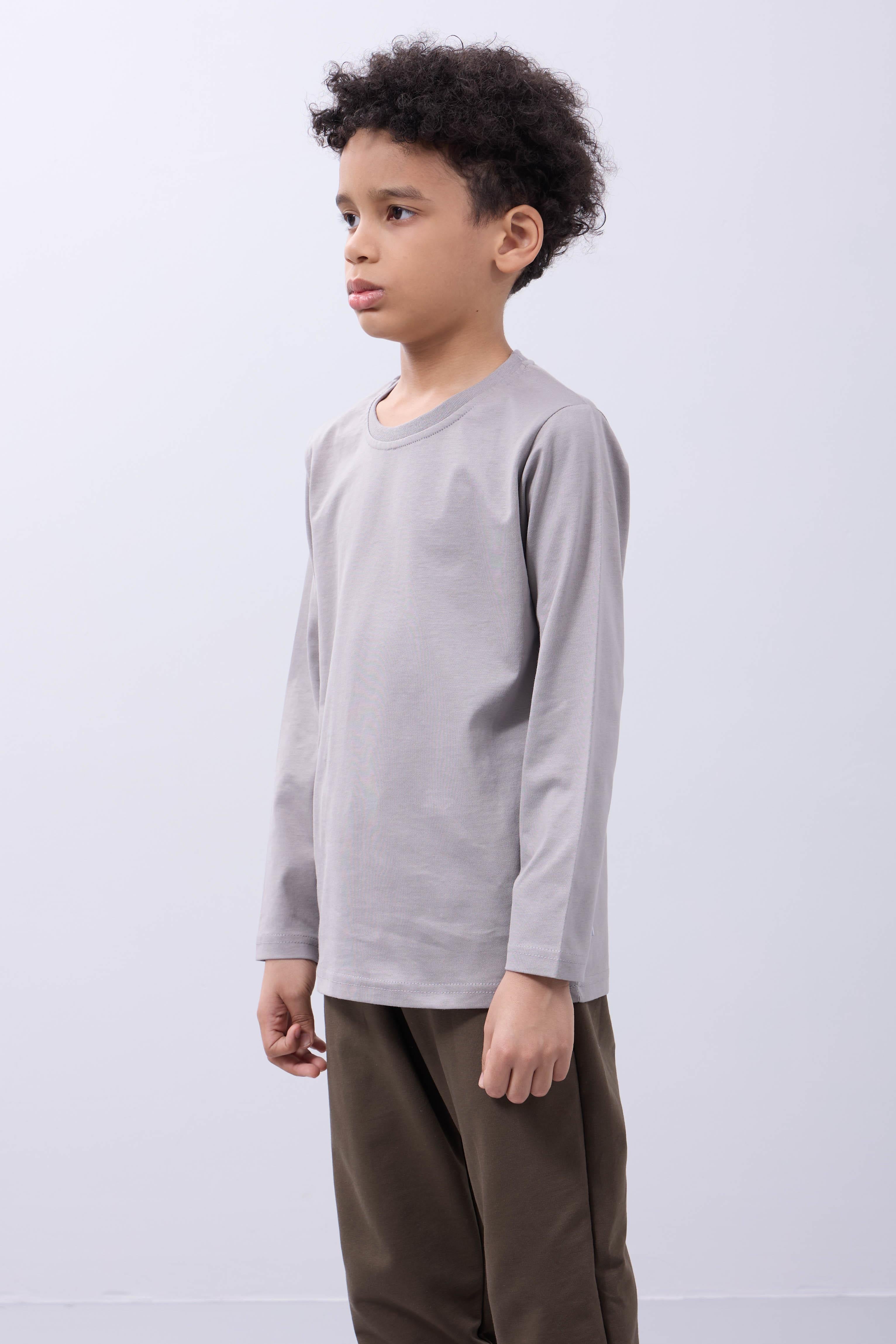 %100 Pamuklu Kız ve Erkek Unisex Uzun Kollu Basic Tshirt Gri - Perendi