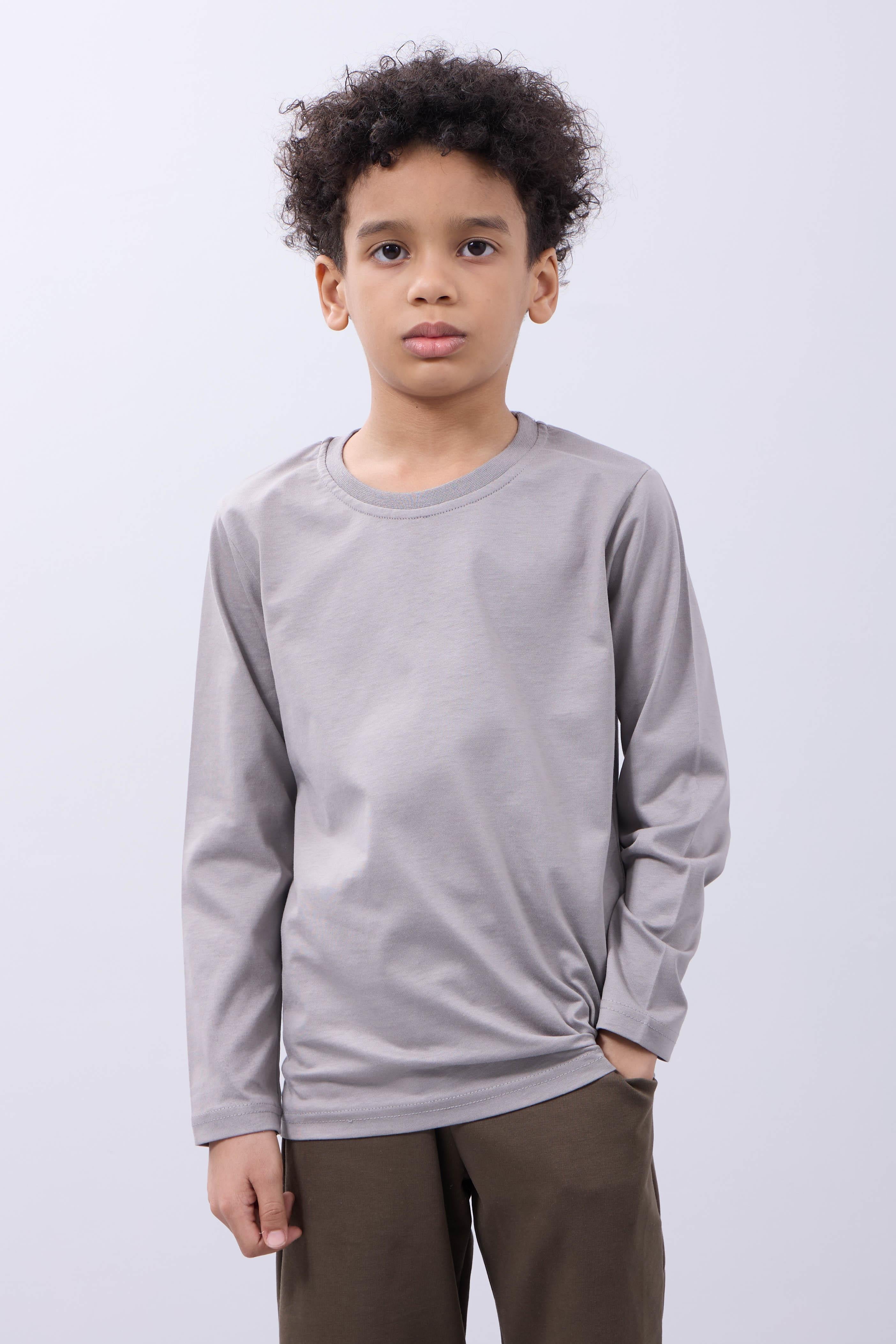 %100 Pamuklu Kız ve Erkek Unisex Uzun Kollu Basic Tshirt Gri - Perendi