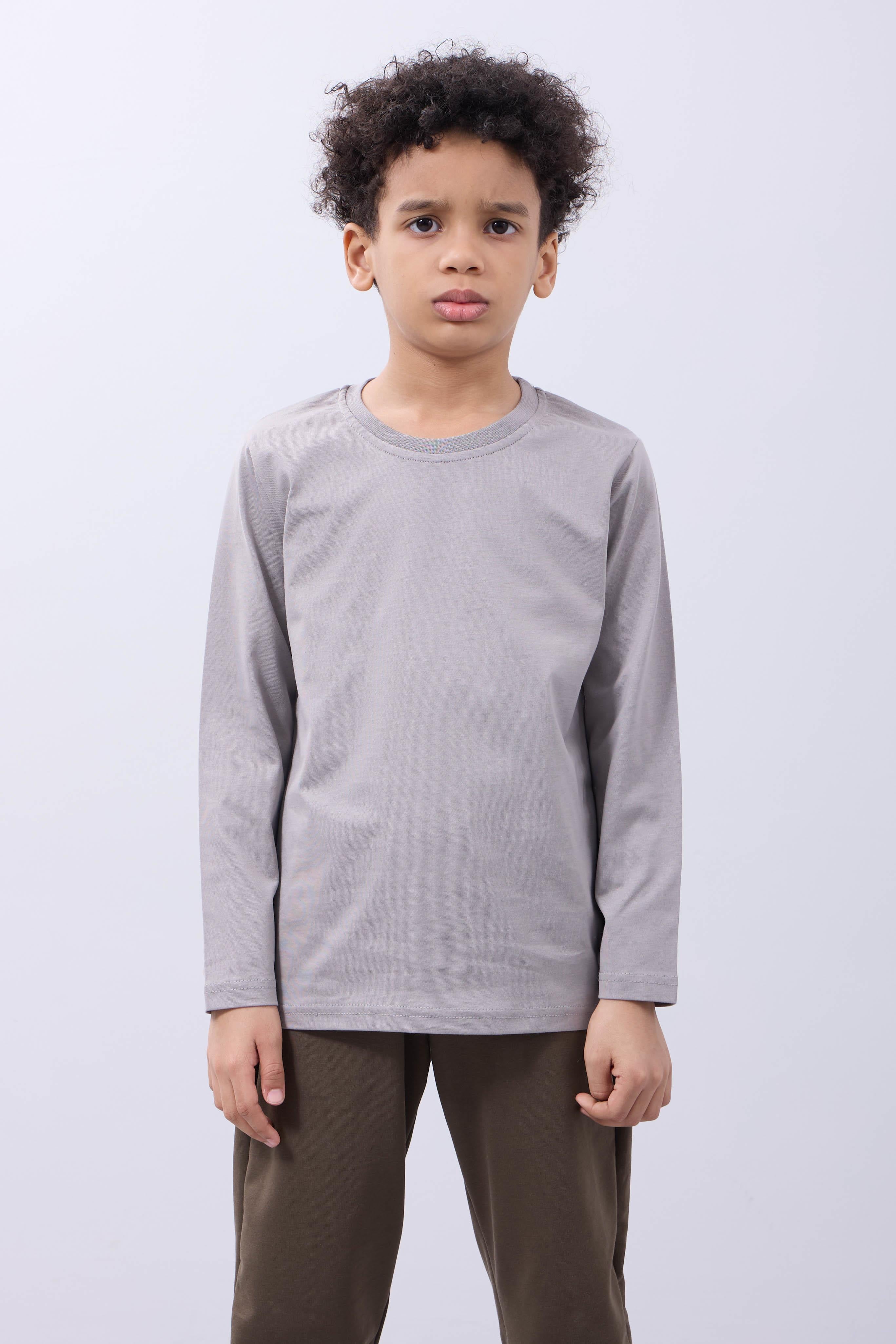 %100 Pamuklu Kız ve Erkek Unisex Uzun Kollu Basic Tshirt Gri - Perendi