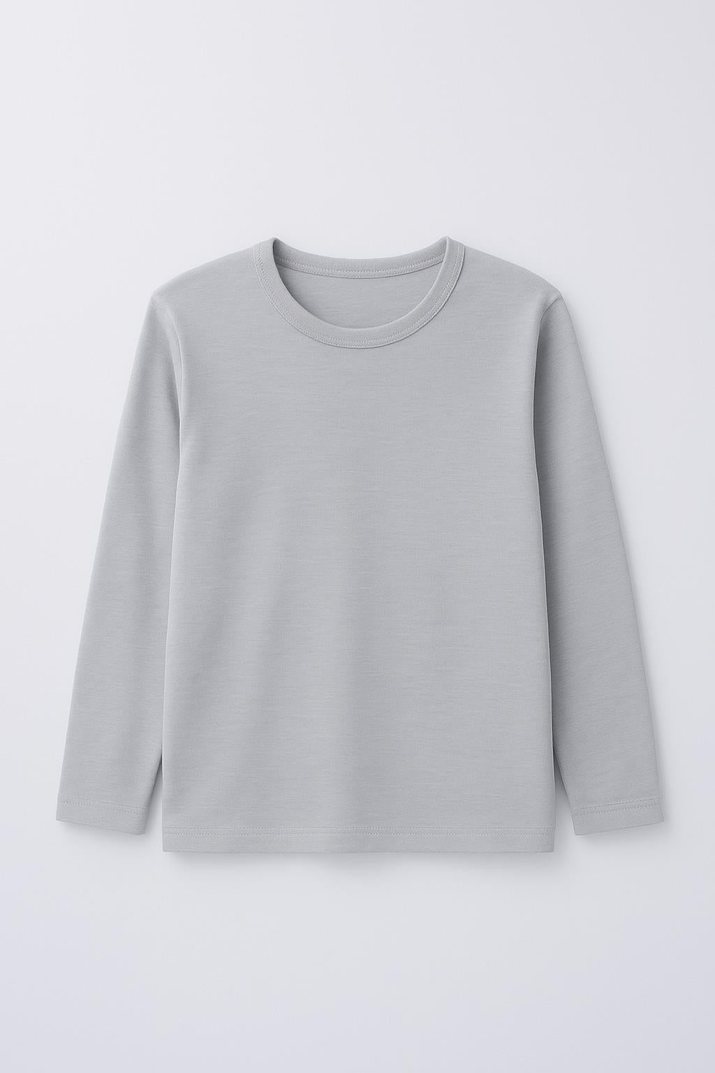 %100 Pamuklu Kız ve Erkek Unisex Uzun Kollu Basic Tshirt Gri - Perendi