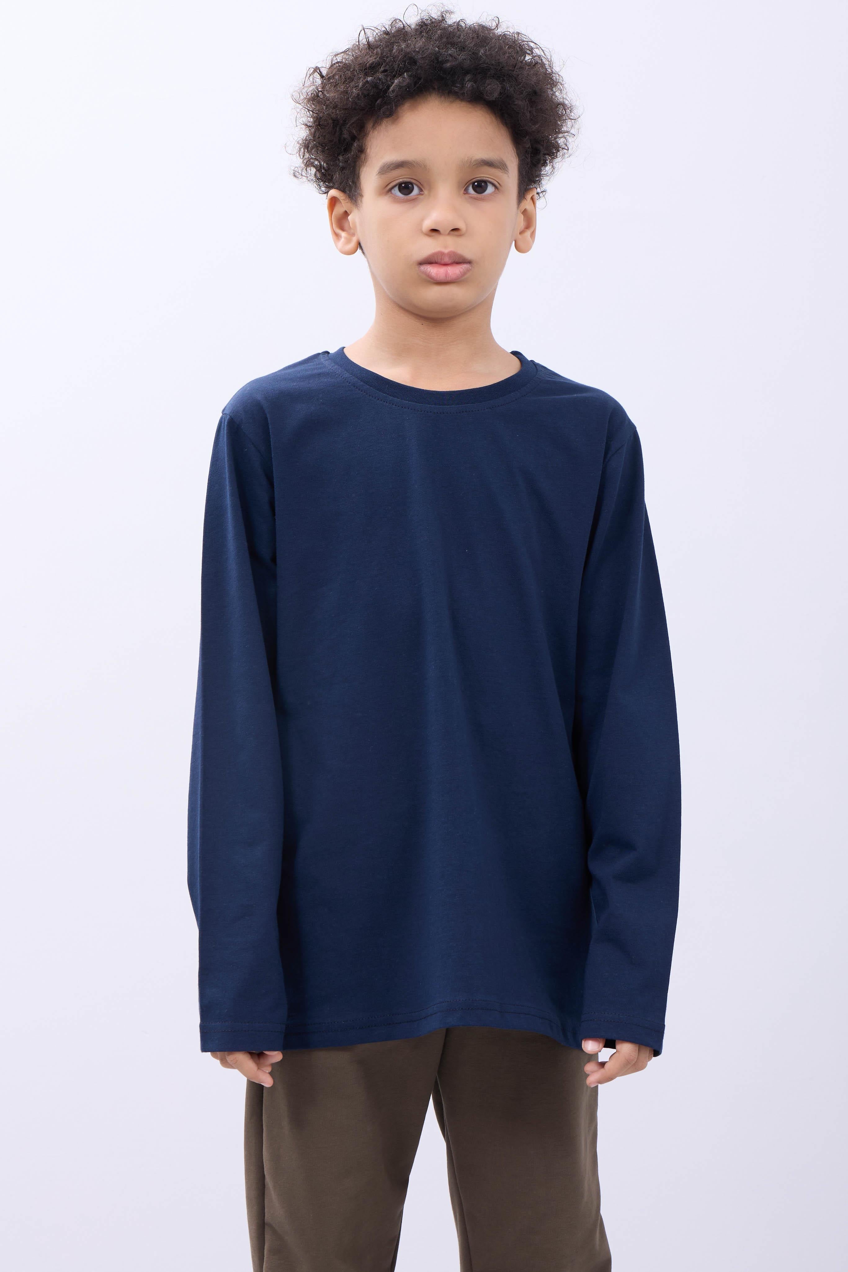 %100 Pamuklu Kız ve Erkek Unisex Uzun Kollu Basic Tshirt Lacivert - Perendi