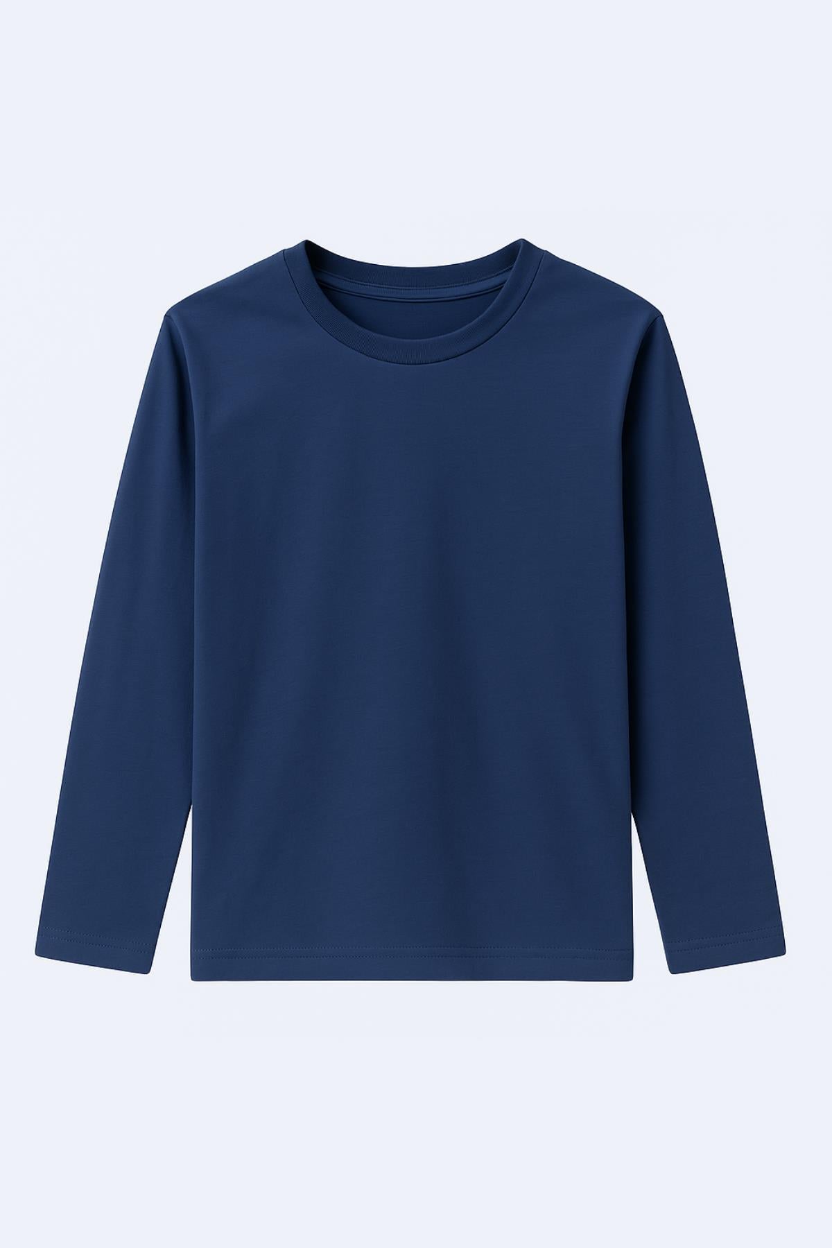 %100 Pamuklu Kız ve Erkek Unisex Uzun Kollu Basic Tshirt Lacivert - Perendi