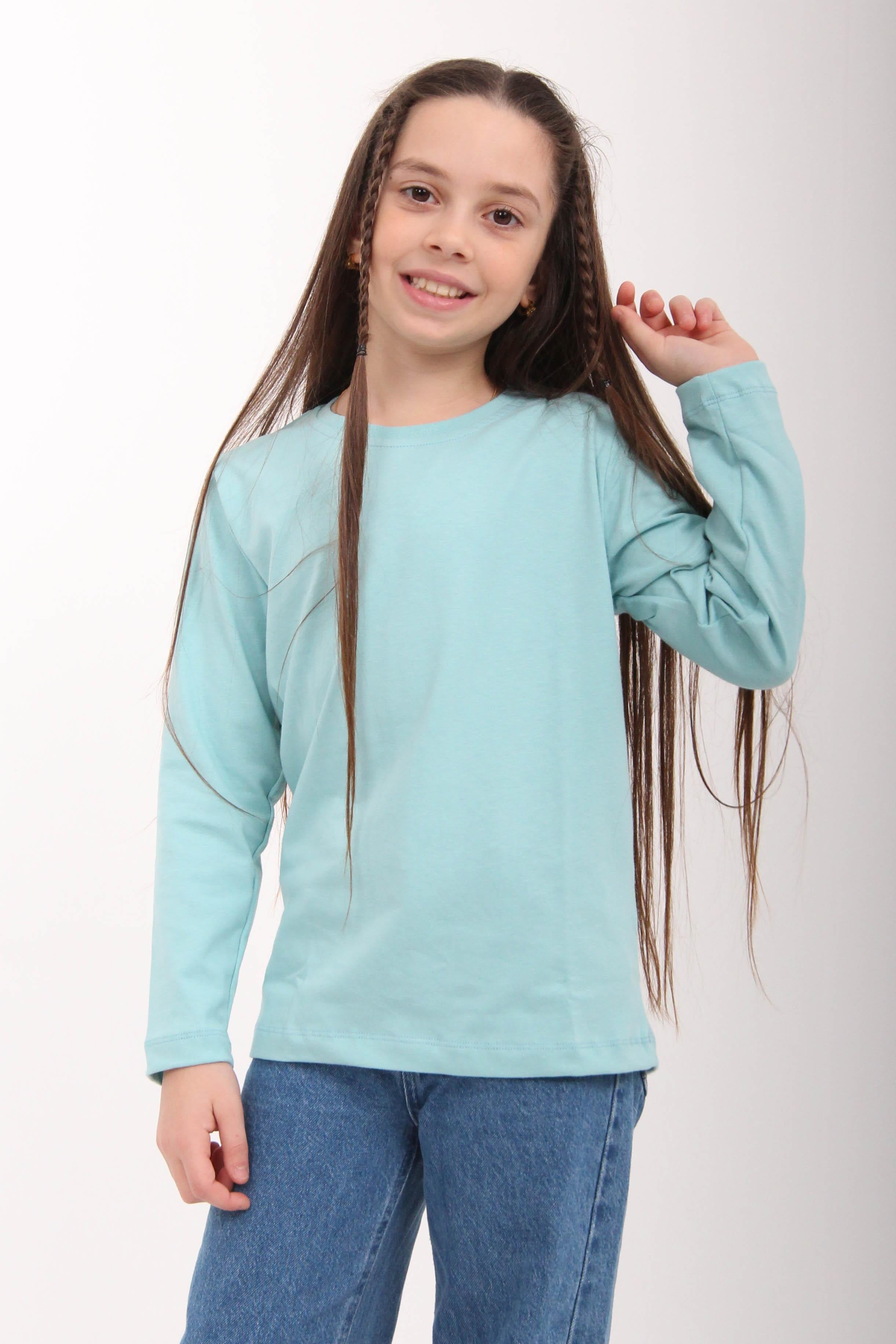 %100 Pamuklu Kız ve Erkek Unisex Uzun Kollu Basic Tshirt Mavi - Perendi