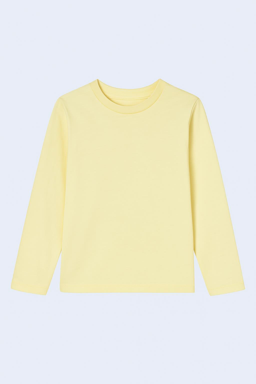 %100 Pamuklu Kız ve Erkek Unisex Uzun Kollu Basic Tshirt Sarı - Perendi