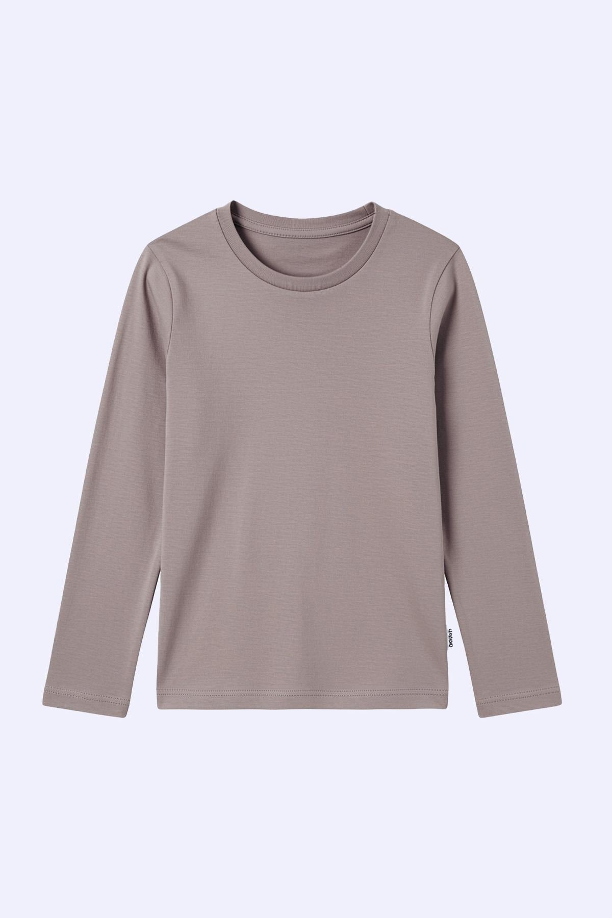 %100 Pamuklu Kız ve Erkek Unisex Uzun Kollu Basic Tshirt Vizon - Perendi