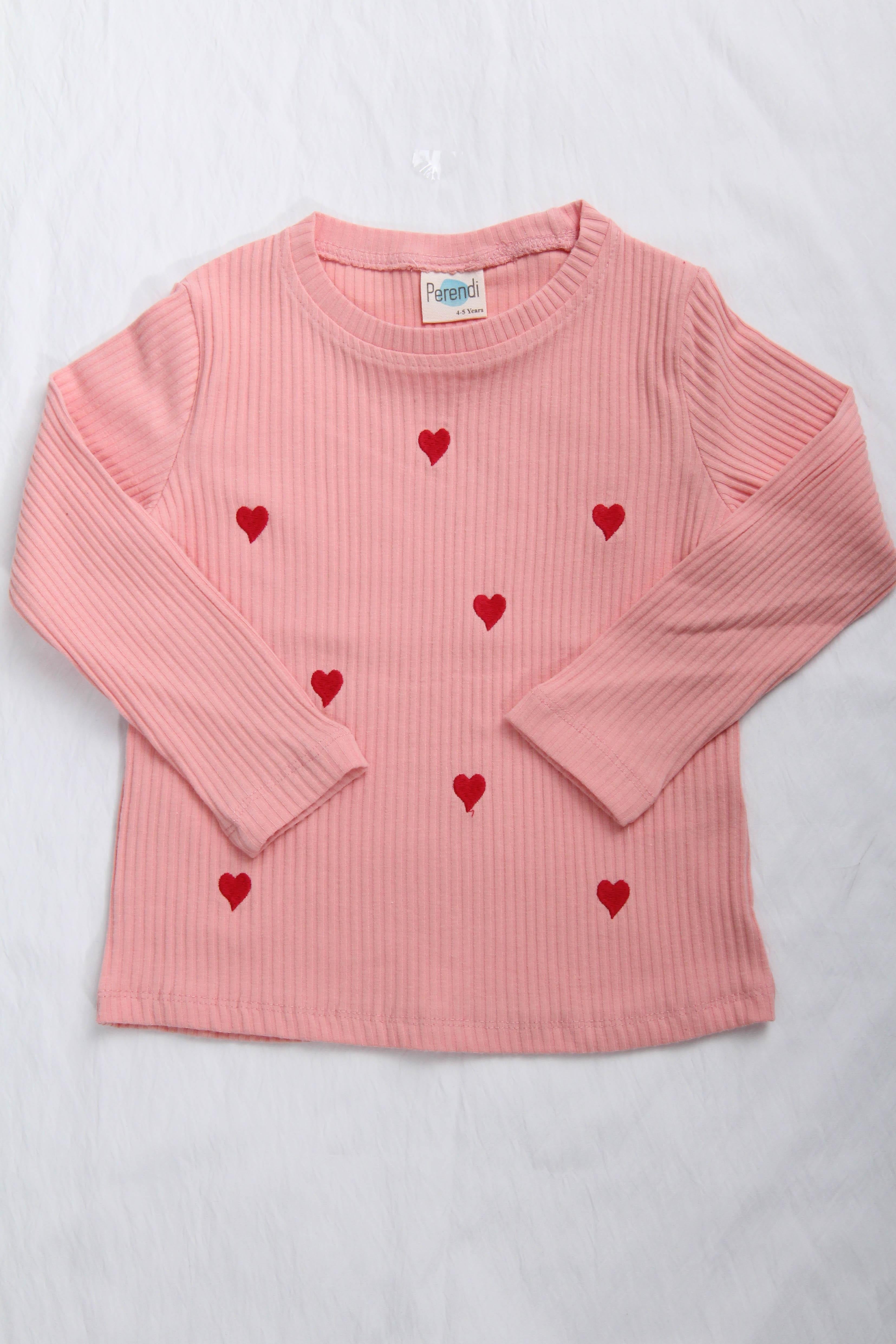 %100 Pamuklu Minik Kalp Nakışlı Kız Çocuk Sweatshirt