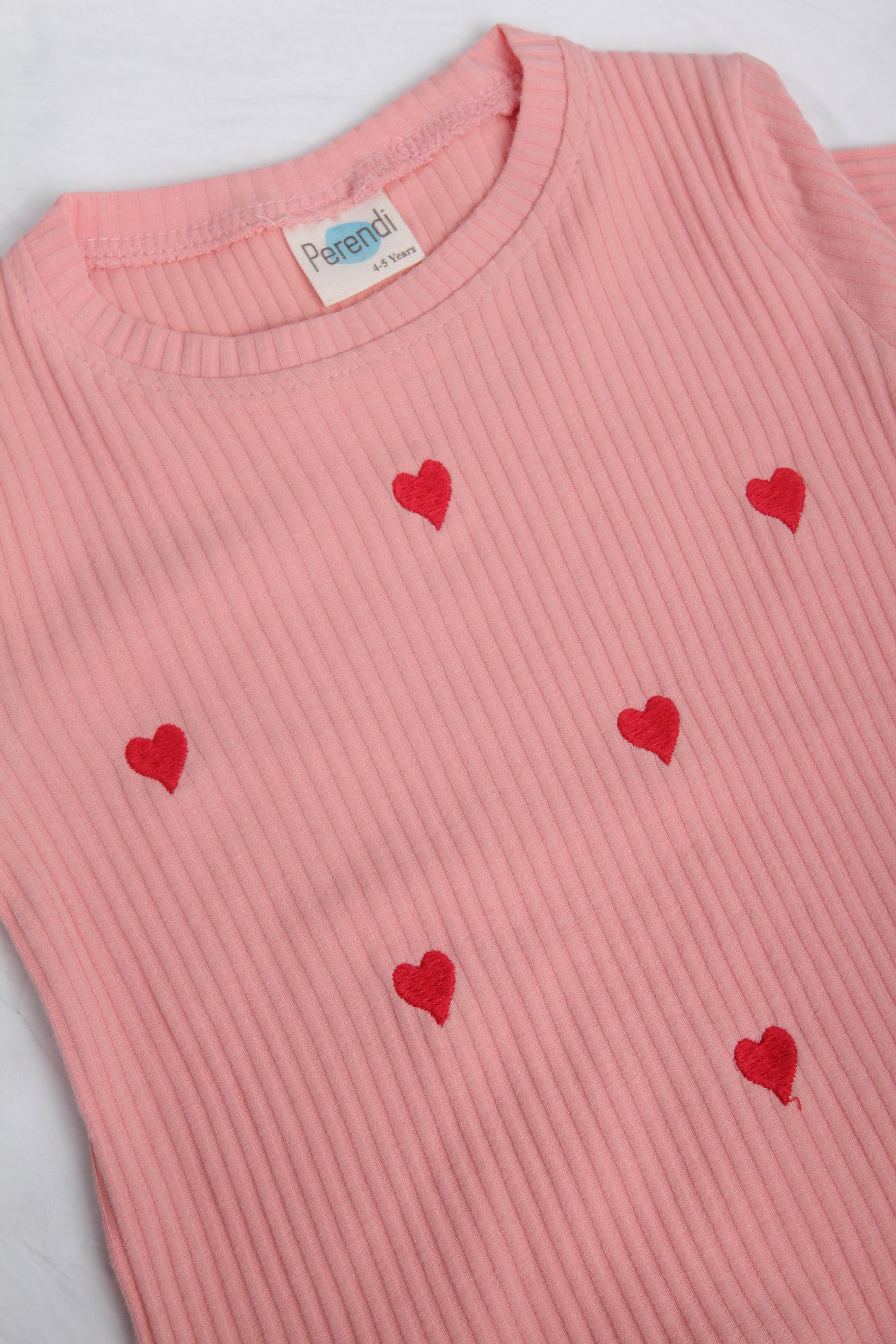 %100 Pamuklu Minik Kalp Nakışlı Kız Çocuk Sweatshirt Somon - Perendi