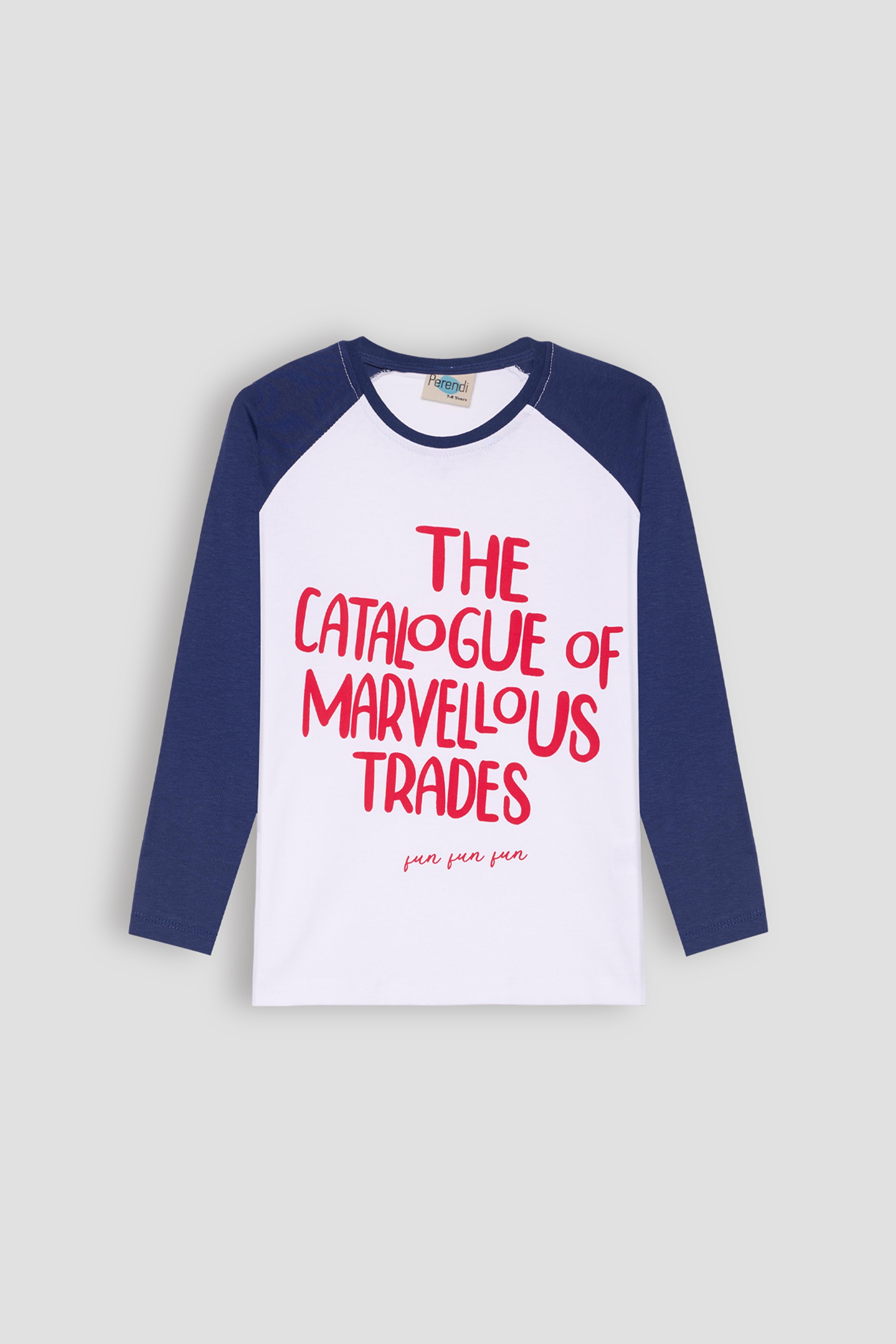 %100 Pamuklu Uzun Kollu Baskılı Erkek Çocuk Tshirt Lacivert - Perendi