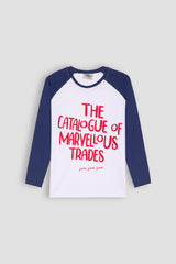 %100 Pamuklu Uzun Kollu Baskılı Erkek Çocuk Tshirt Lacivert