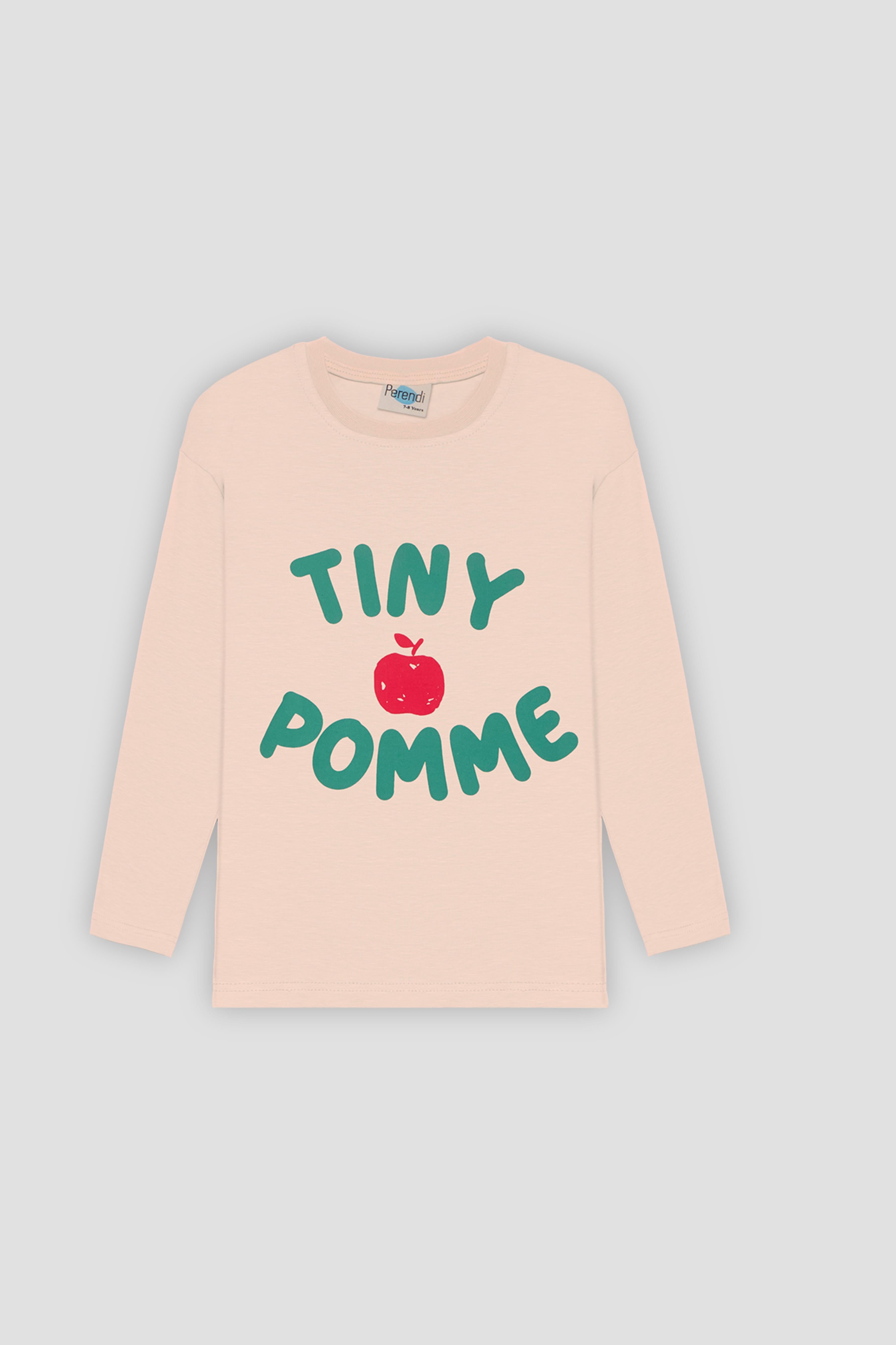 %100 Pamuklu Uzun Kollu Tiny Pomme Baskılı Kız ve Erkek Çocuk Unisex Tshirt