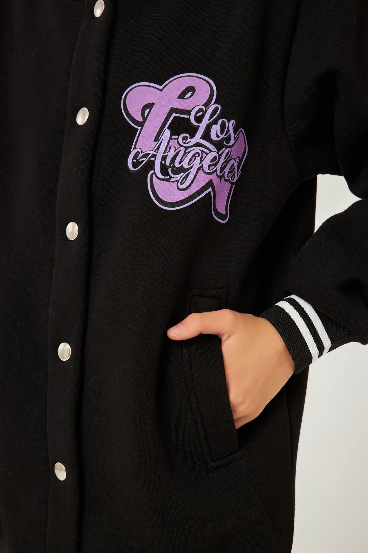 1992 Baskı Detaylı Kız Çocuk Kolej Ceket