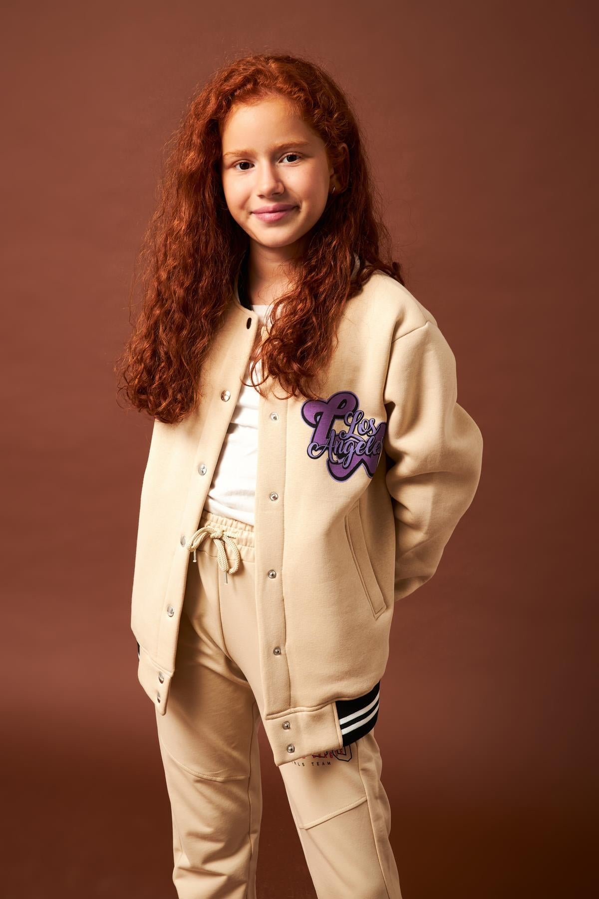 1992 Baskı Detaylı Kız Çocuk Kolej Ceket