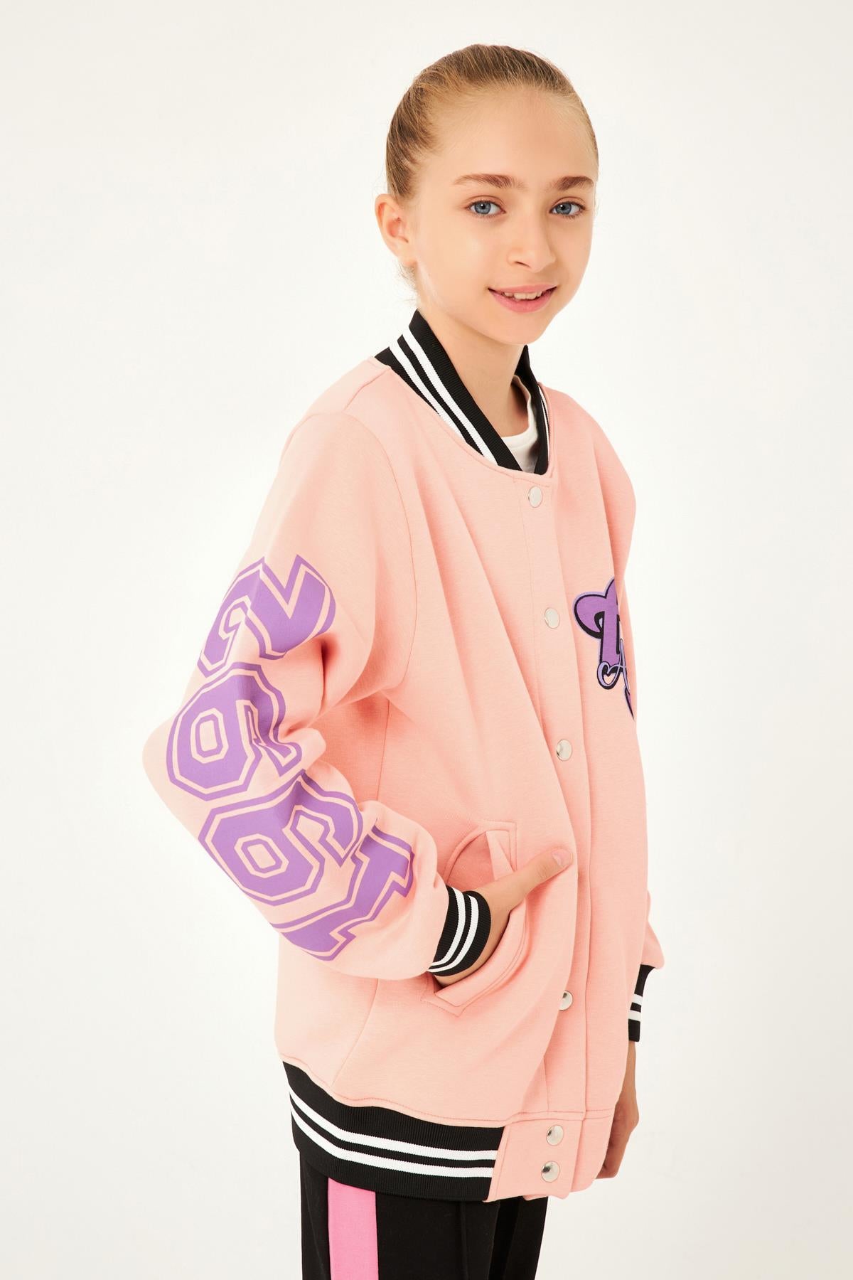1992 Baskı Detaylı Kız Çocuk Kolej Ceket