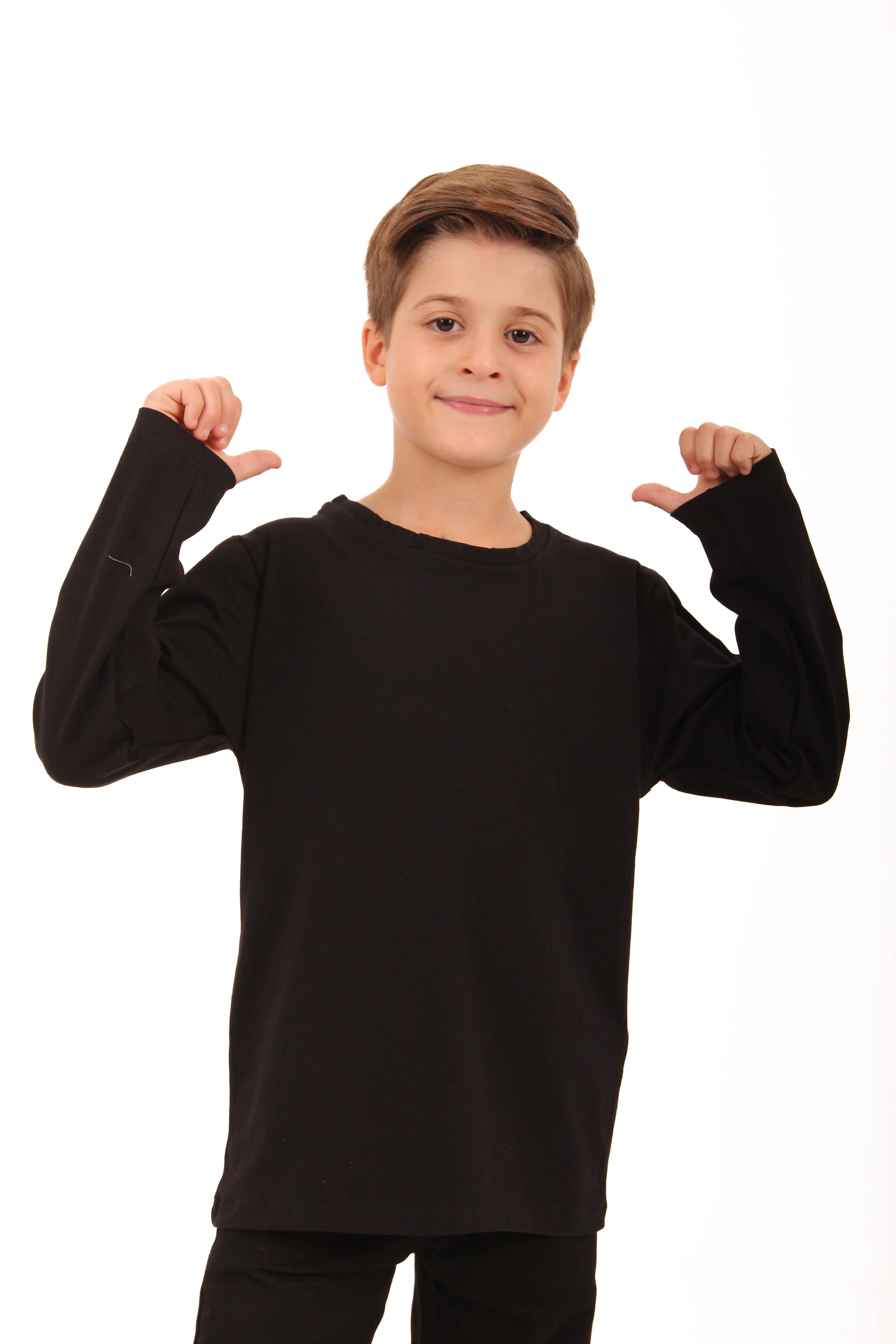 2'li Bisiklet Yaka Uzun Kollu Çizgili Ve Düz Unisex Çocuk Sweatshirt Siyah Gri-Siyah - Perendi