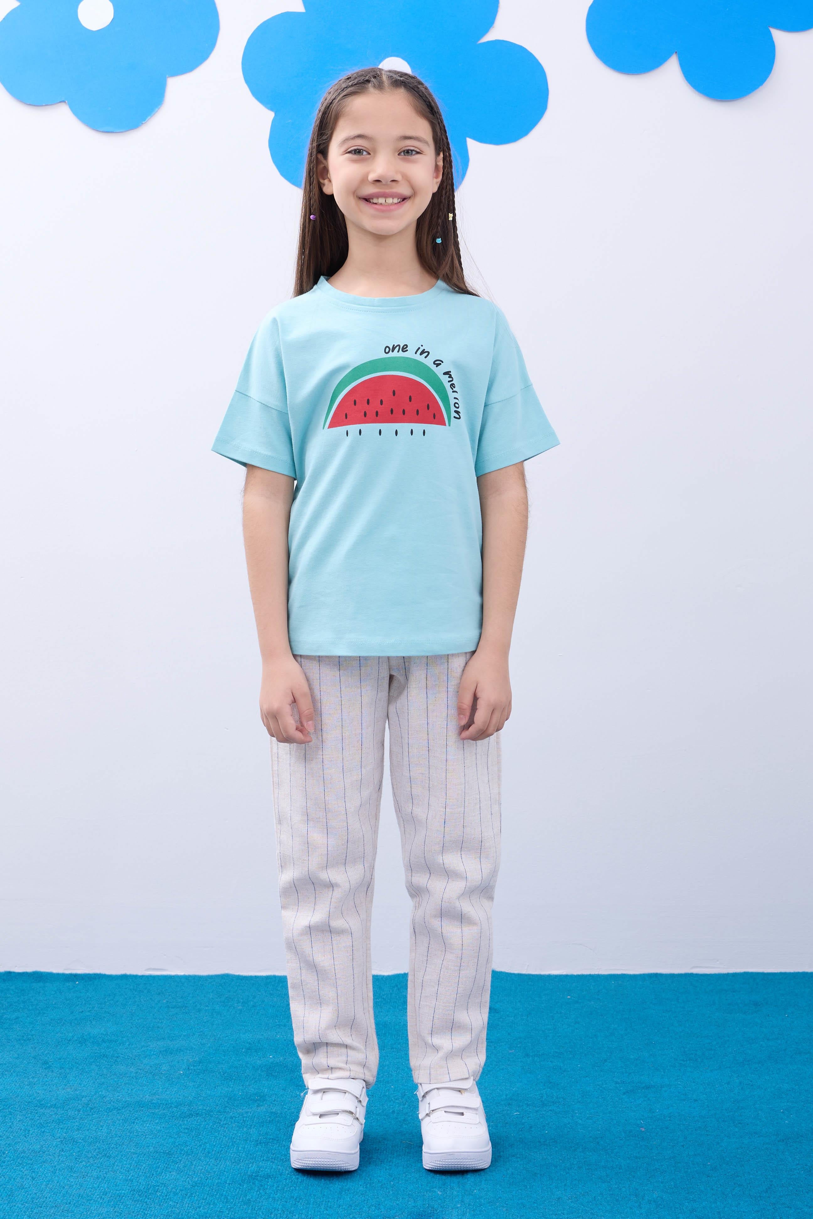 2'li Kısa Kollu Baskılı Unisex Çocuk Tshirt Açık Mavi-Kırmızı - Perendi