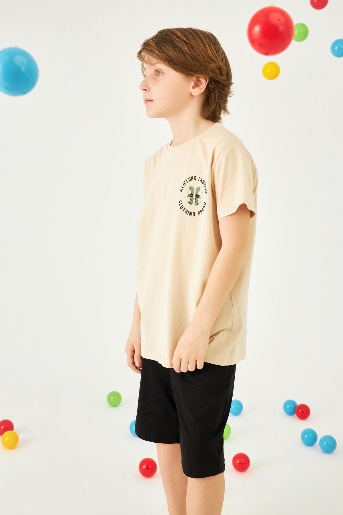 86 Arma Baskılı Bisiklet Yaka Erkek Çocuk Tshirt Taş - Perendi