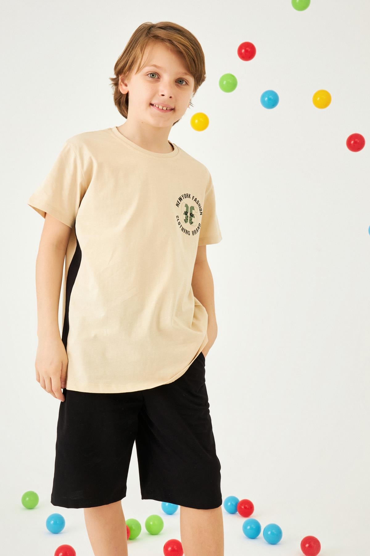 86 Arma Baskılı Bisiklet Yaka Erkek Çocuk Tshirt Taş - Perendi