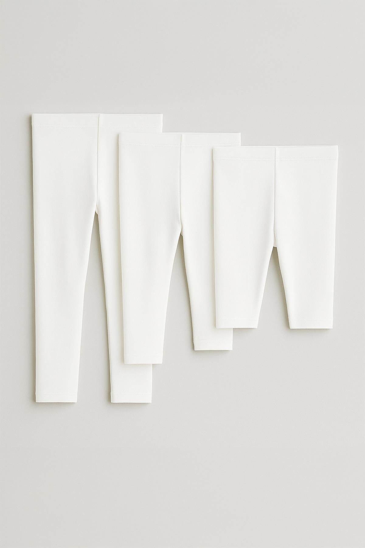 %95 Pamuk 3'lü Kız Çocuk Tayt Takımı Uzun, Kapri ve Şort Model