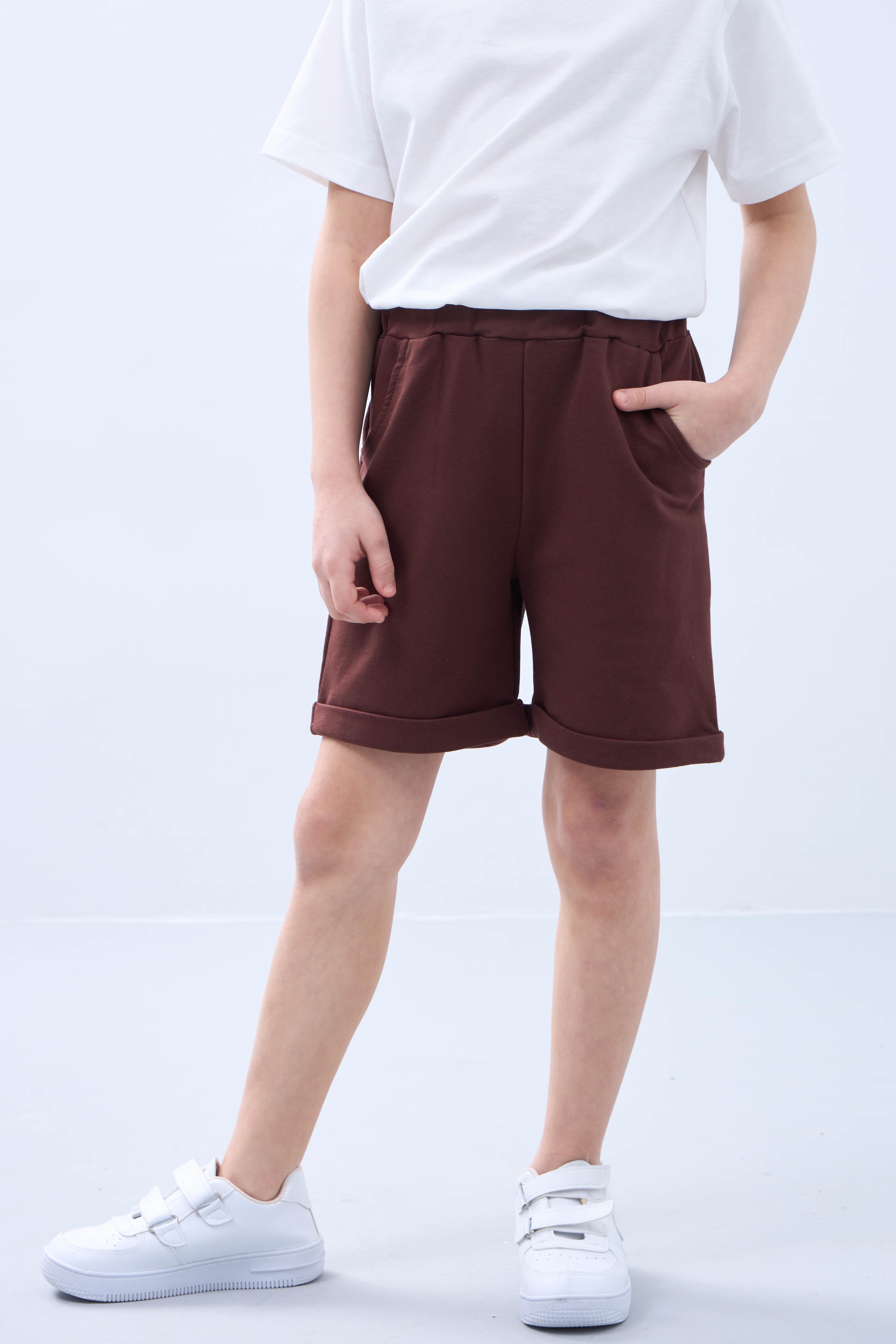 Basic Erkek Çocuk İkili Bermuda Şort Kahverengi Bej - Perendi