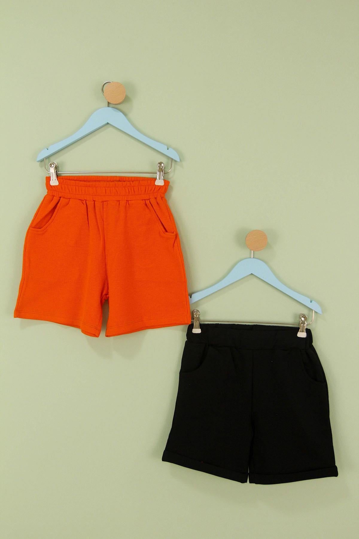 Basic Erkek Çocuk İkili Bermuda Şort Siyah Turuncu - Perendi