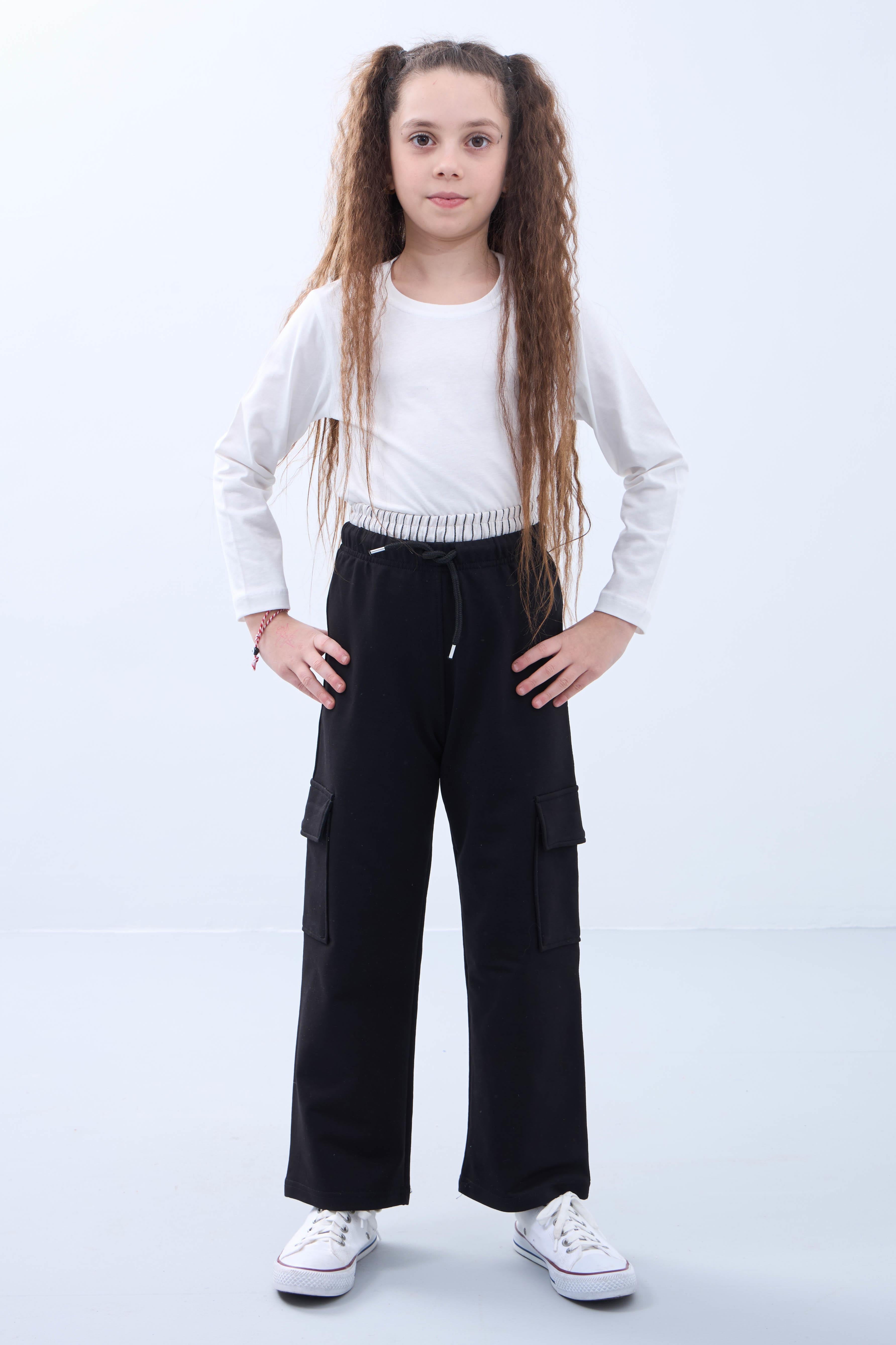 Beli Lastikli Kız Çocuk Kargo Pantolon Siyah - Perendi