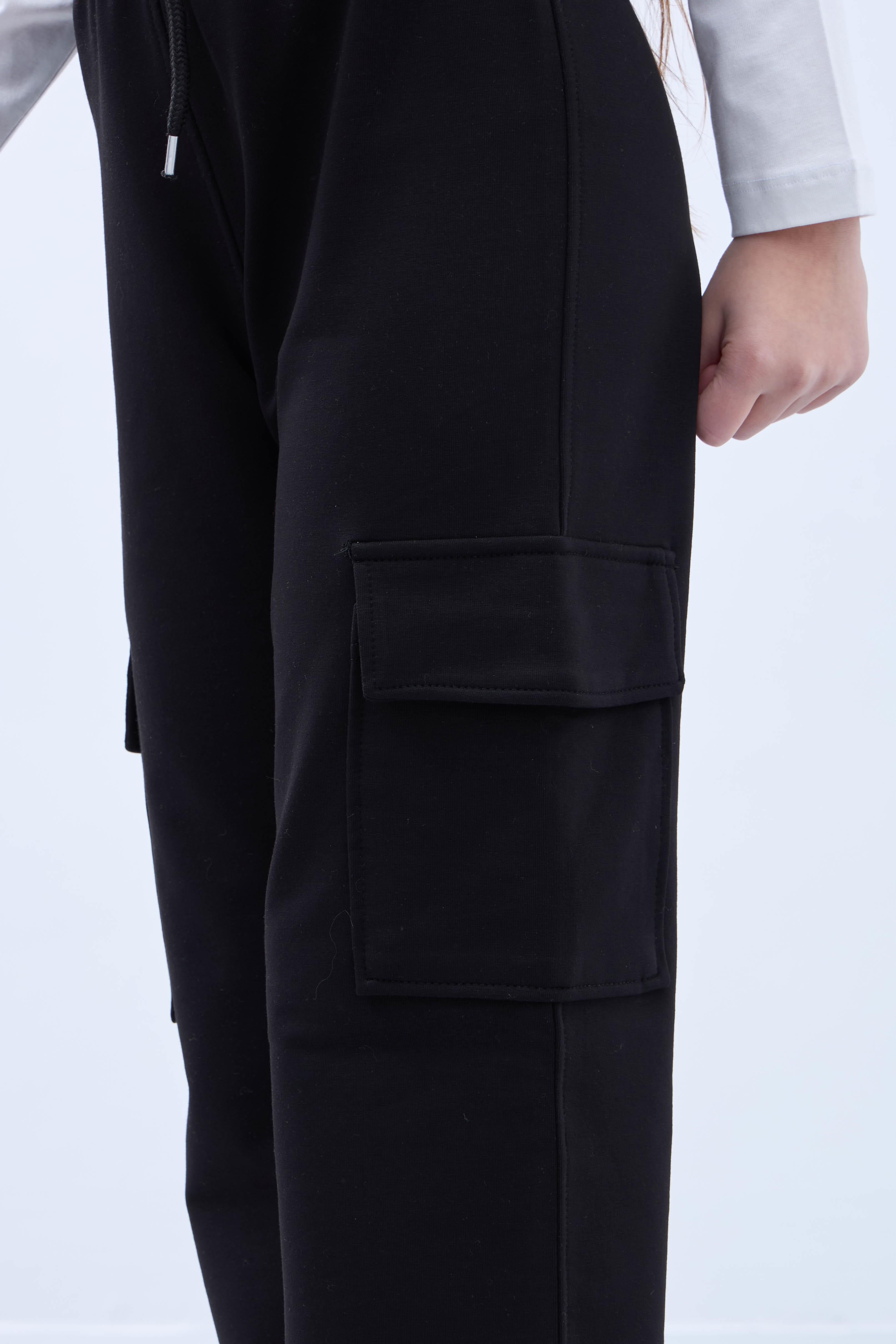 Beli Lastikli Kız Çocuk Kargo Pantolon Siyah - Perendi