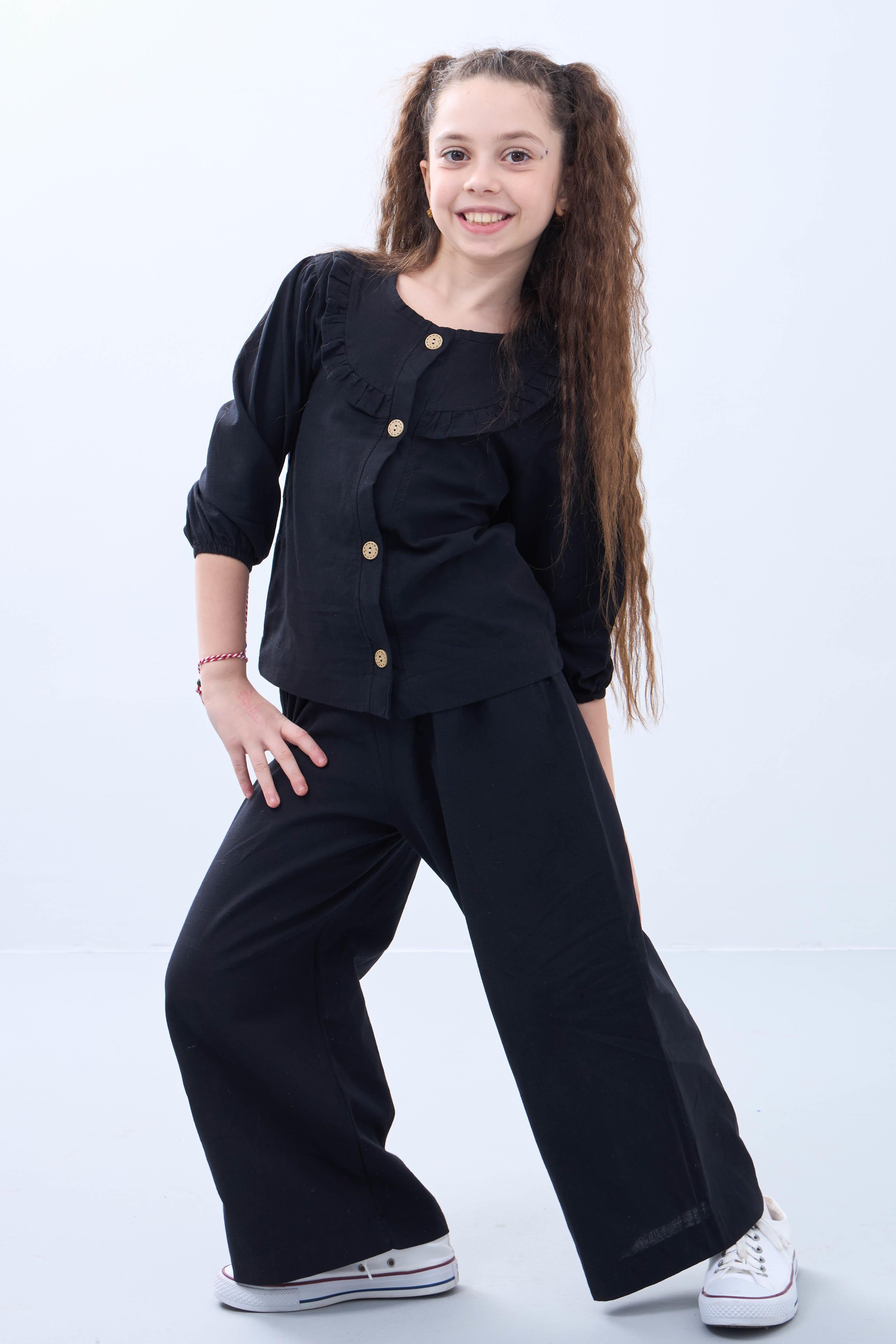 Bol Paça Mevsimlik Kız Çocuk Keten Takım