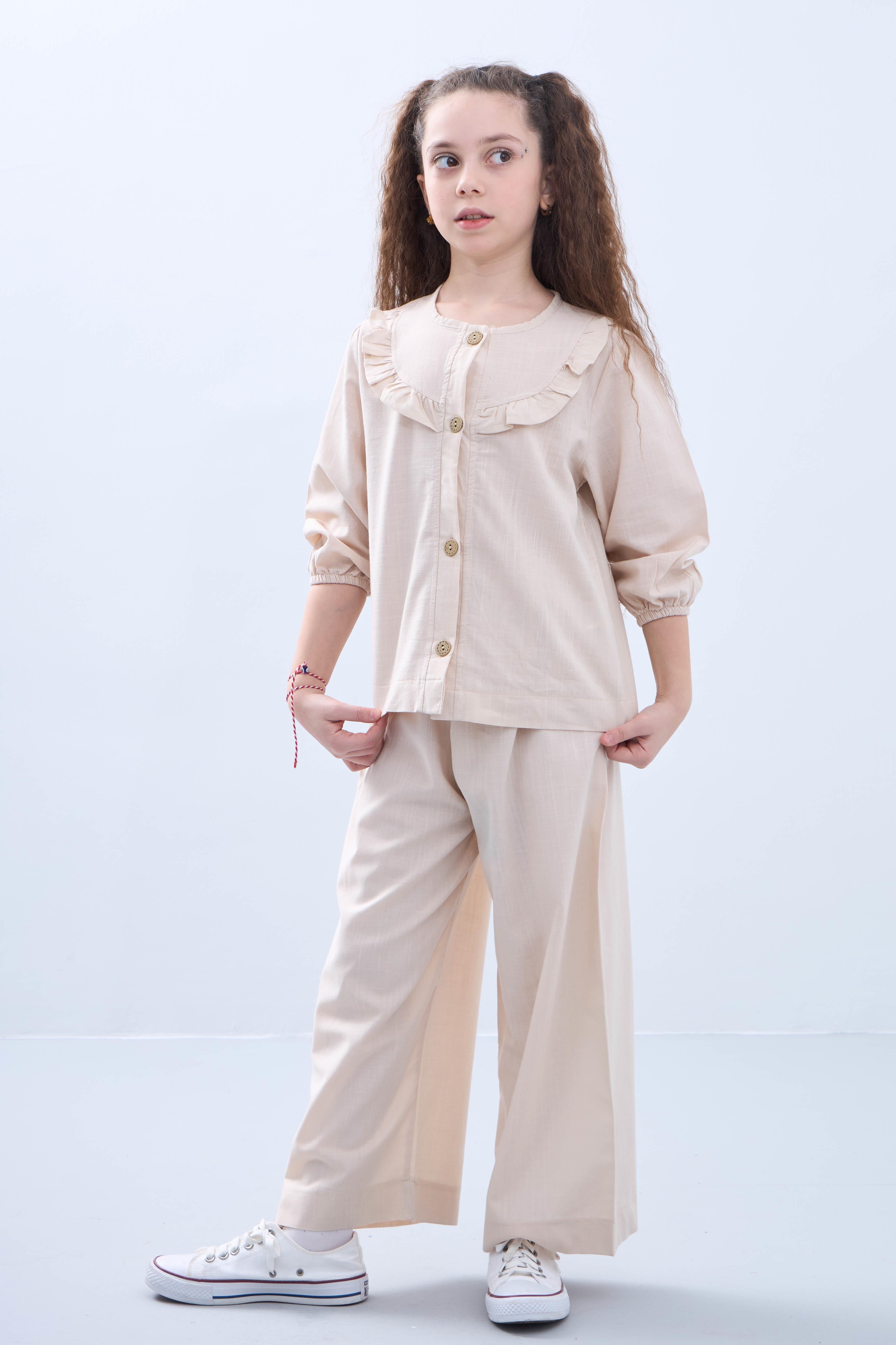 Bol Paça Mevsimlik Kız Çocuk Keten Takım