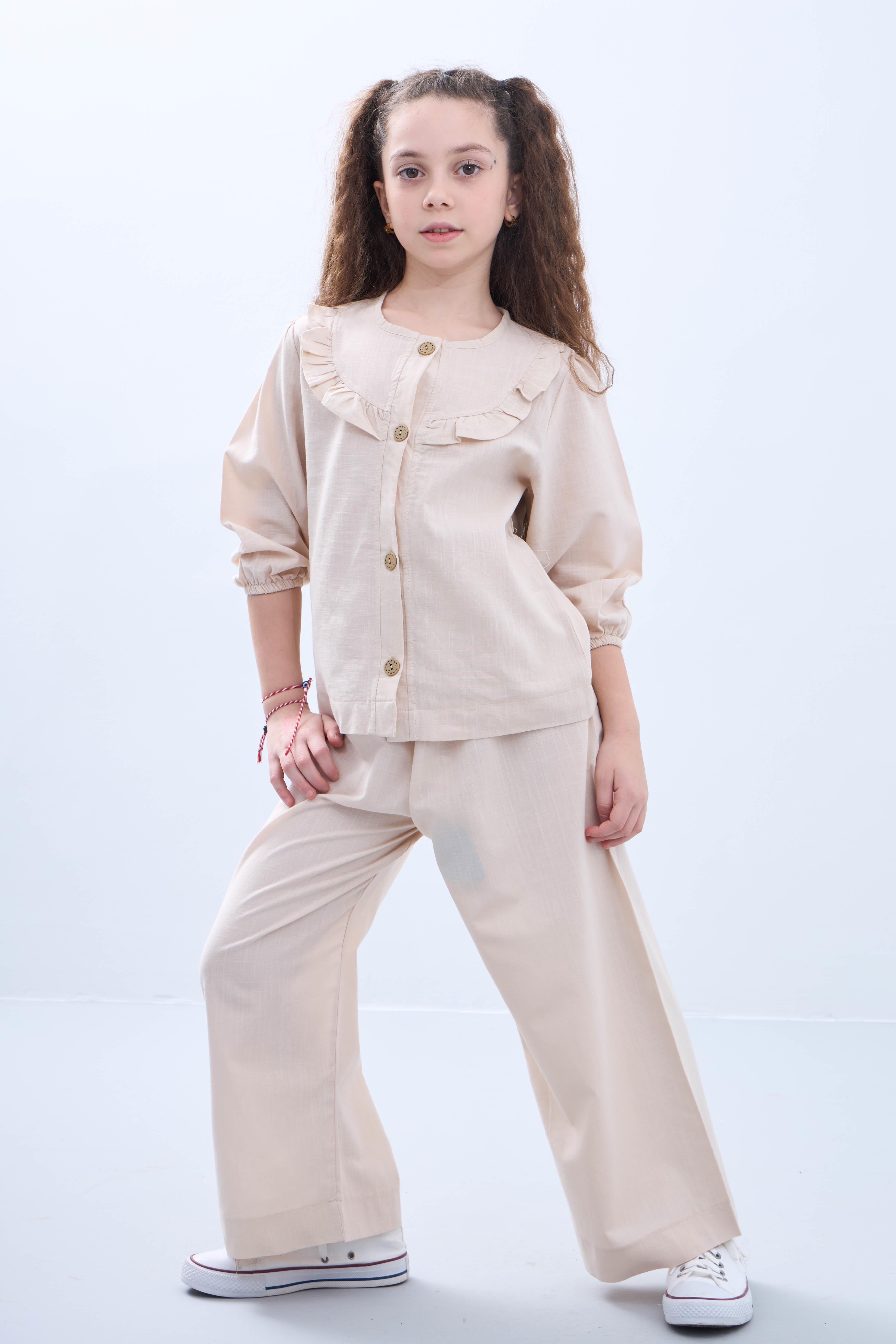 Bol Paça Mevsimlik Kız Çocuk Keten Takım