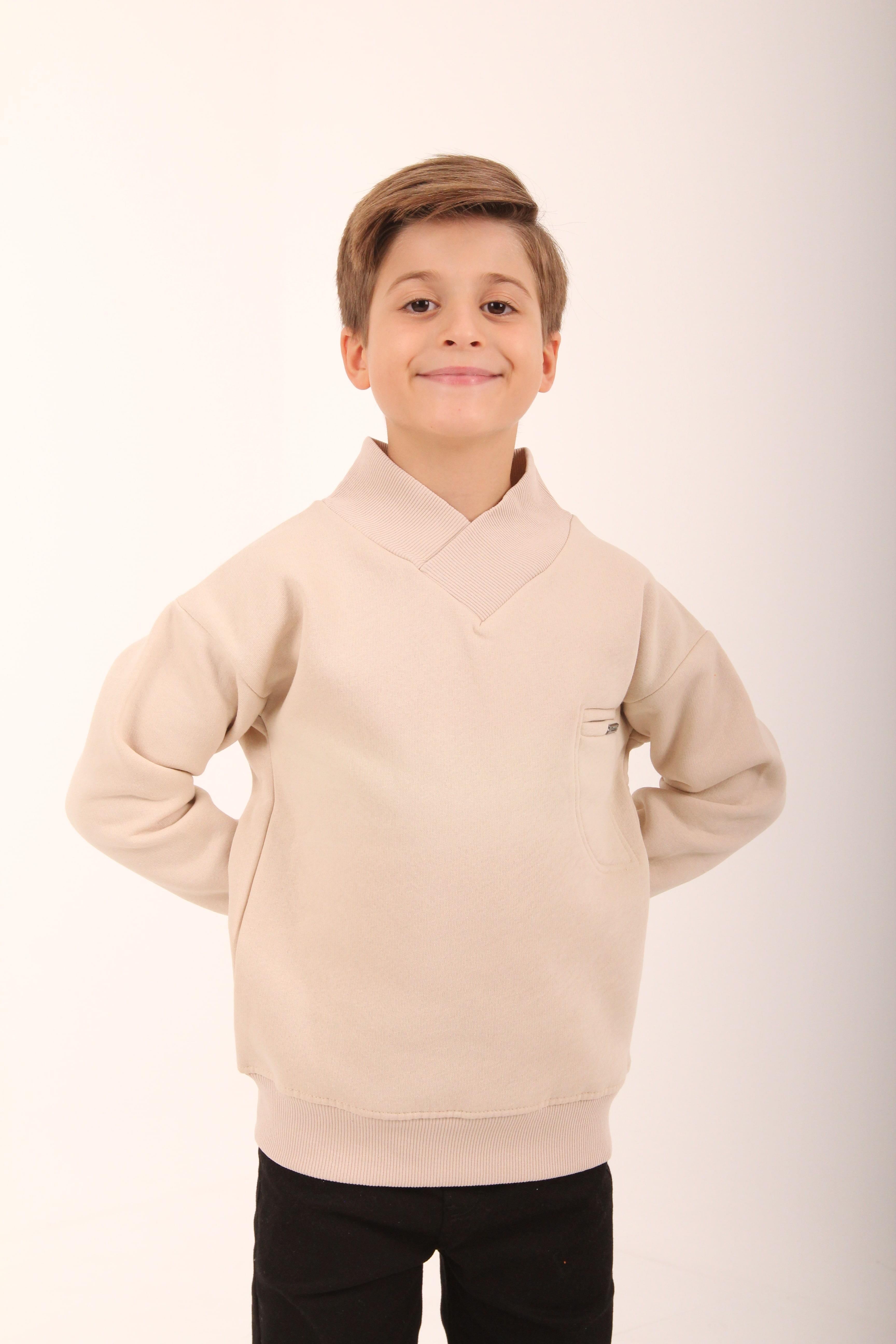 Cep Detaylı İçi Polarlı Erkek Çocuk Sweatshirt