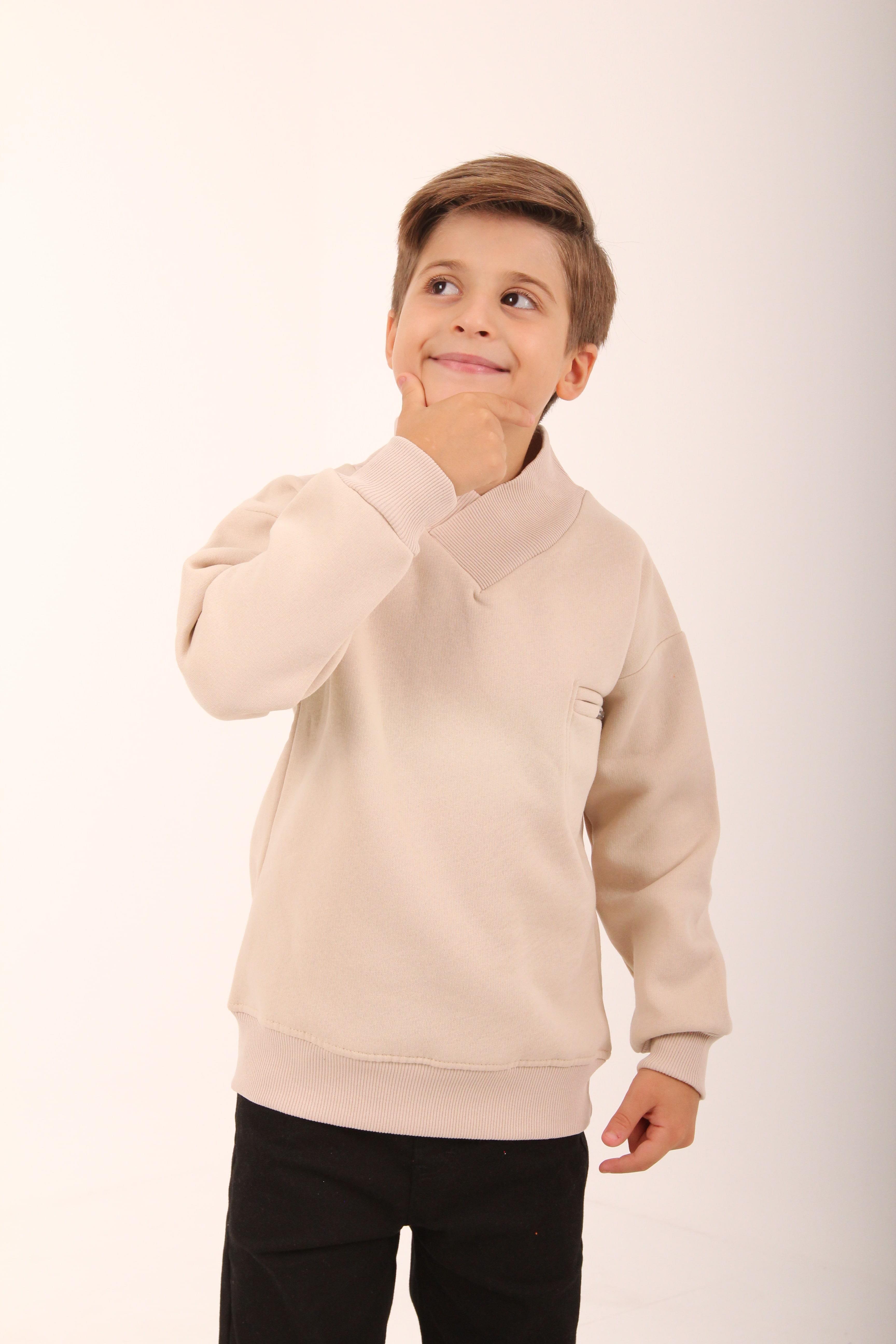 Cep Detaylı İçi Polarlı Erkek Çocuk Sweatshirt