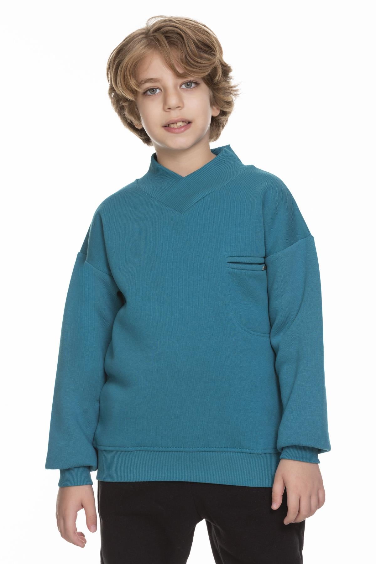 Cep Detaylı İçi Polarlı Erkek Çocuk Sweatshirt