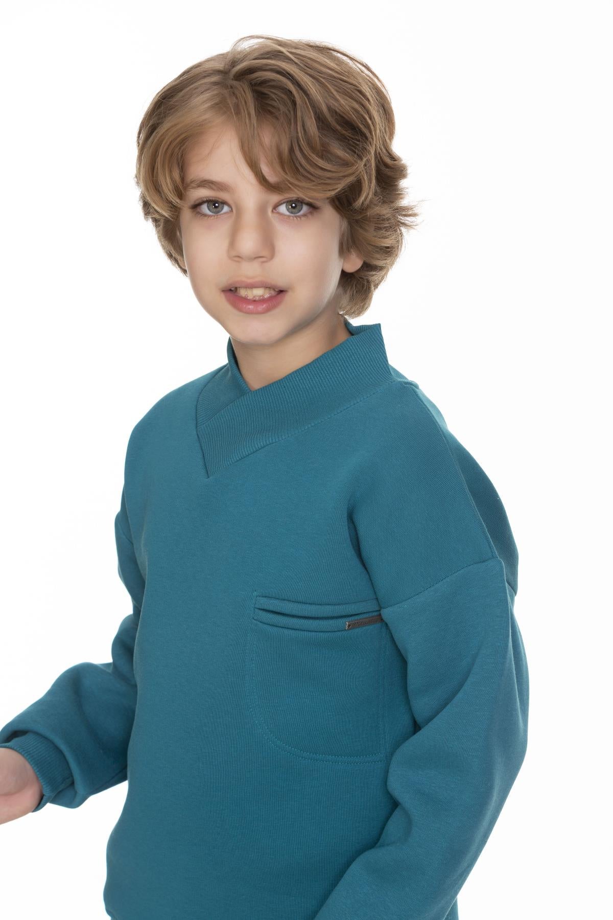 Cep Detaylı İçi Polarlı Erkek Çocuk Sweatshirt