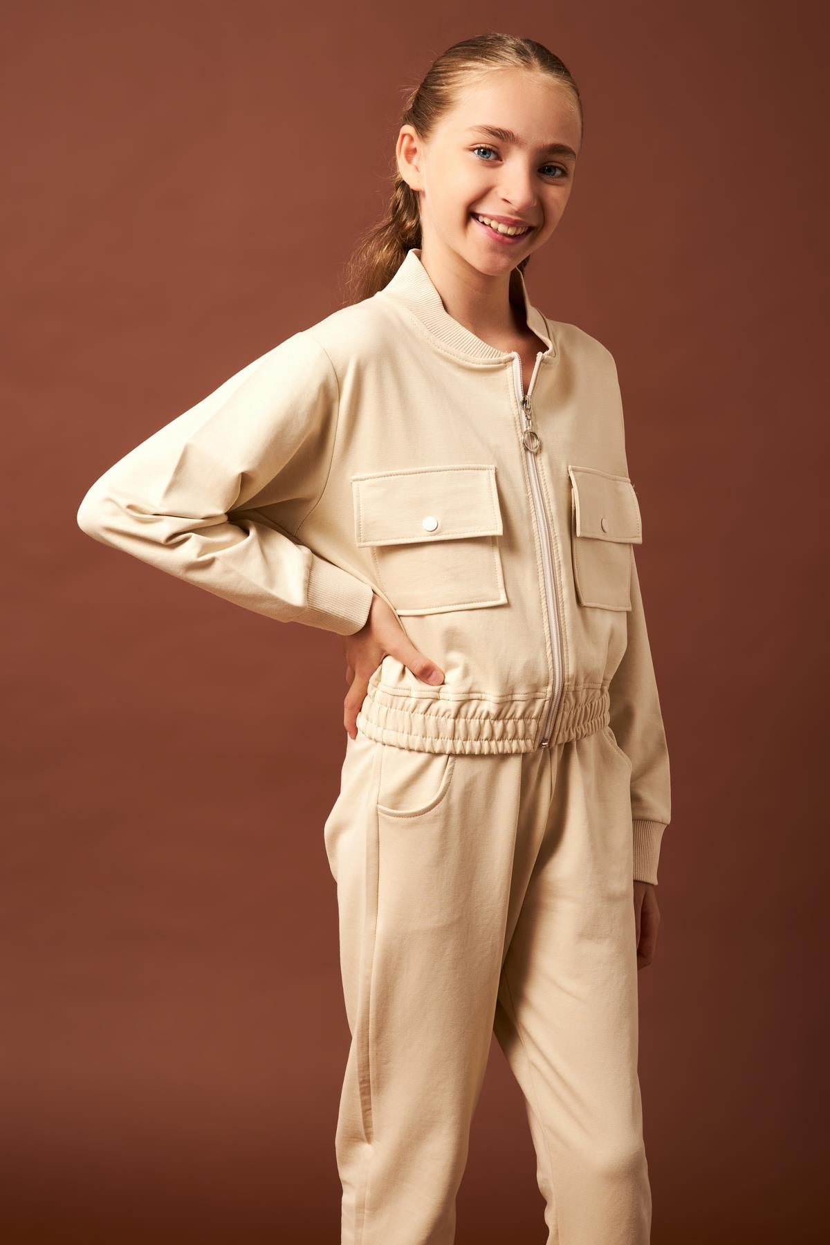 Cep Detaylı Mevsimlik Kız Çocuk Okul Takımı