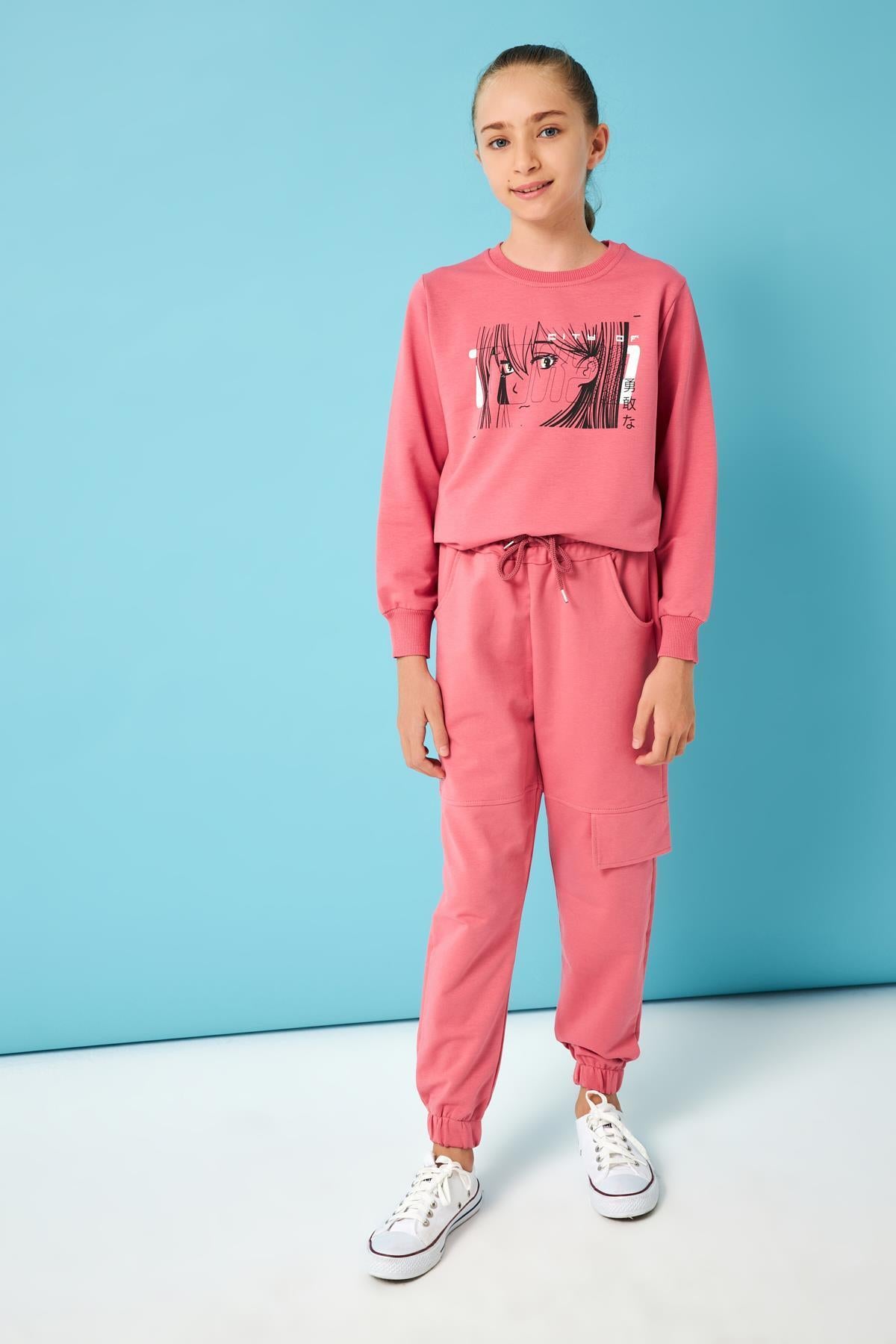 Cep Kapağı Detaylı Kız Çocuk Eşofman Altı