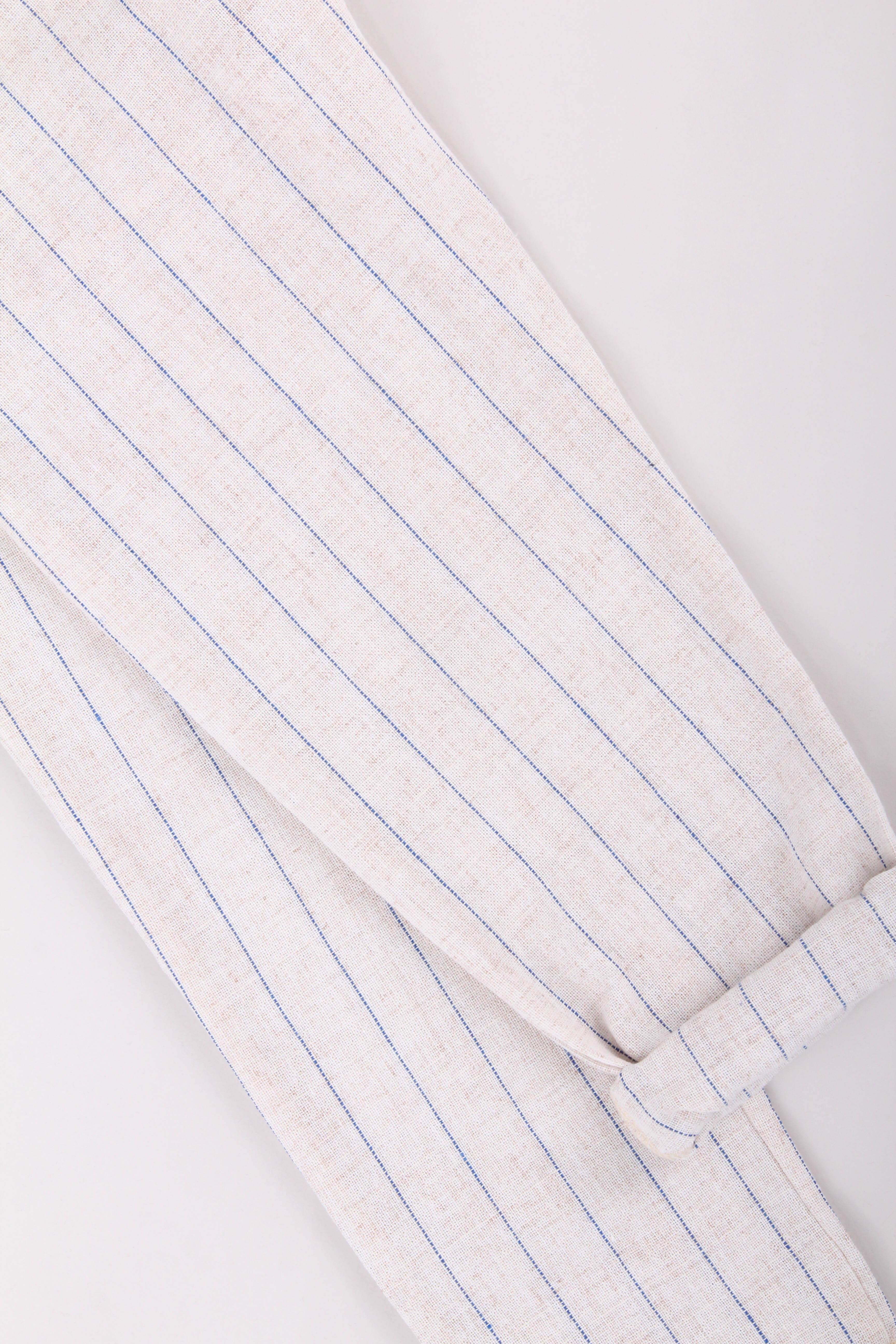 Cepli Kız ve Erkek Çocuk Keten Pantolon Mavi Çizgili - Perendi