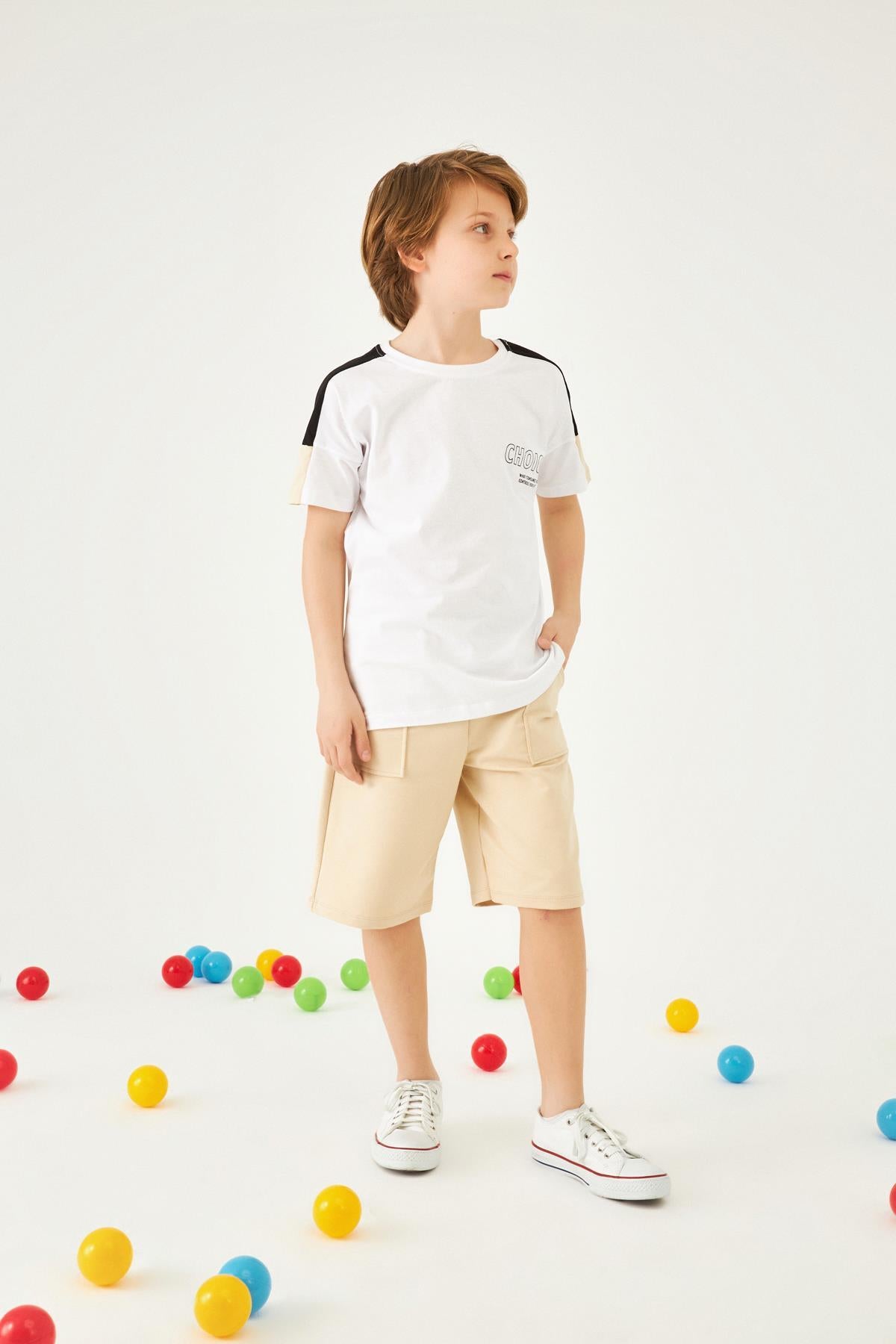 Choices Baskılı Kol Garnili Erkek Çocuk Şortlu Takım