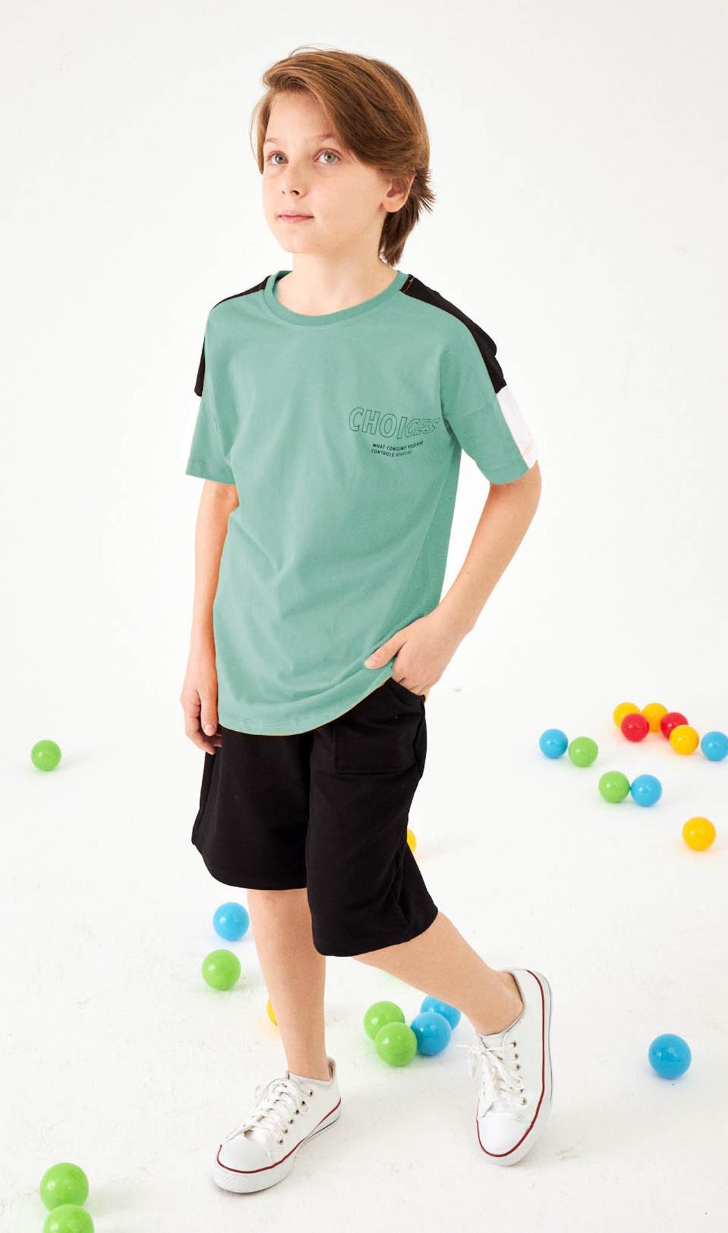 Choices Baskılı Kol Garnili Erkek Çocuk Şortlu Takım