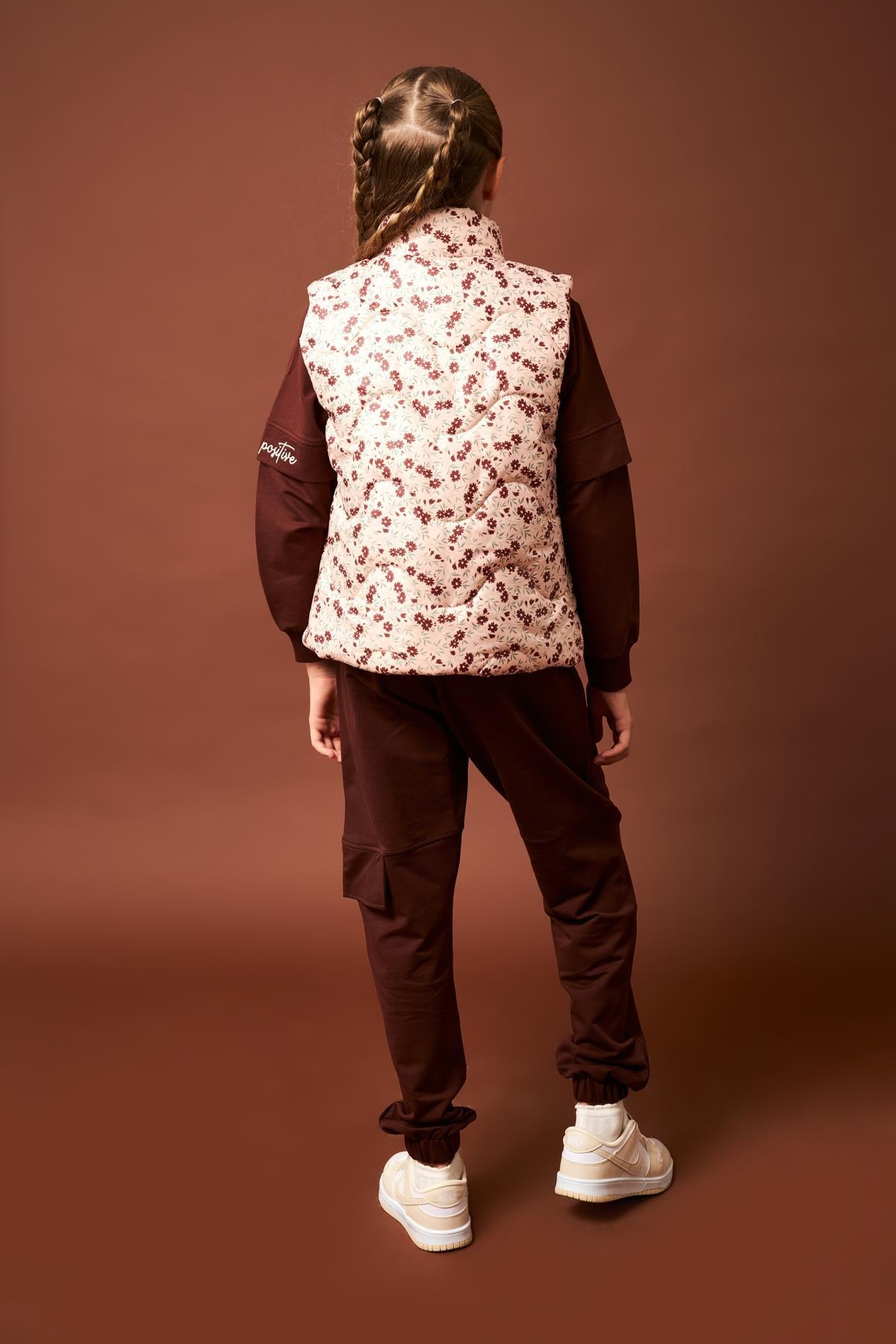 Çiçek Desenli Kız Çocuk Yelek