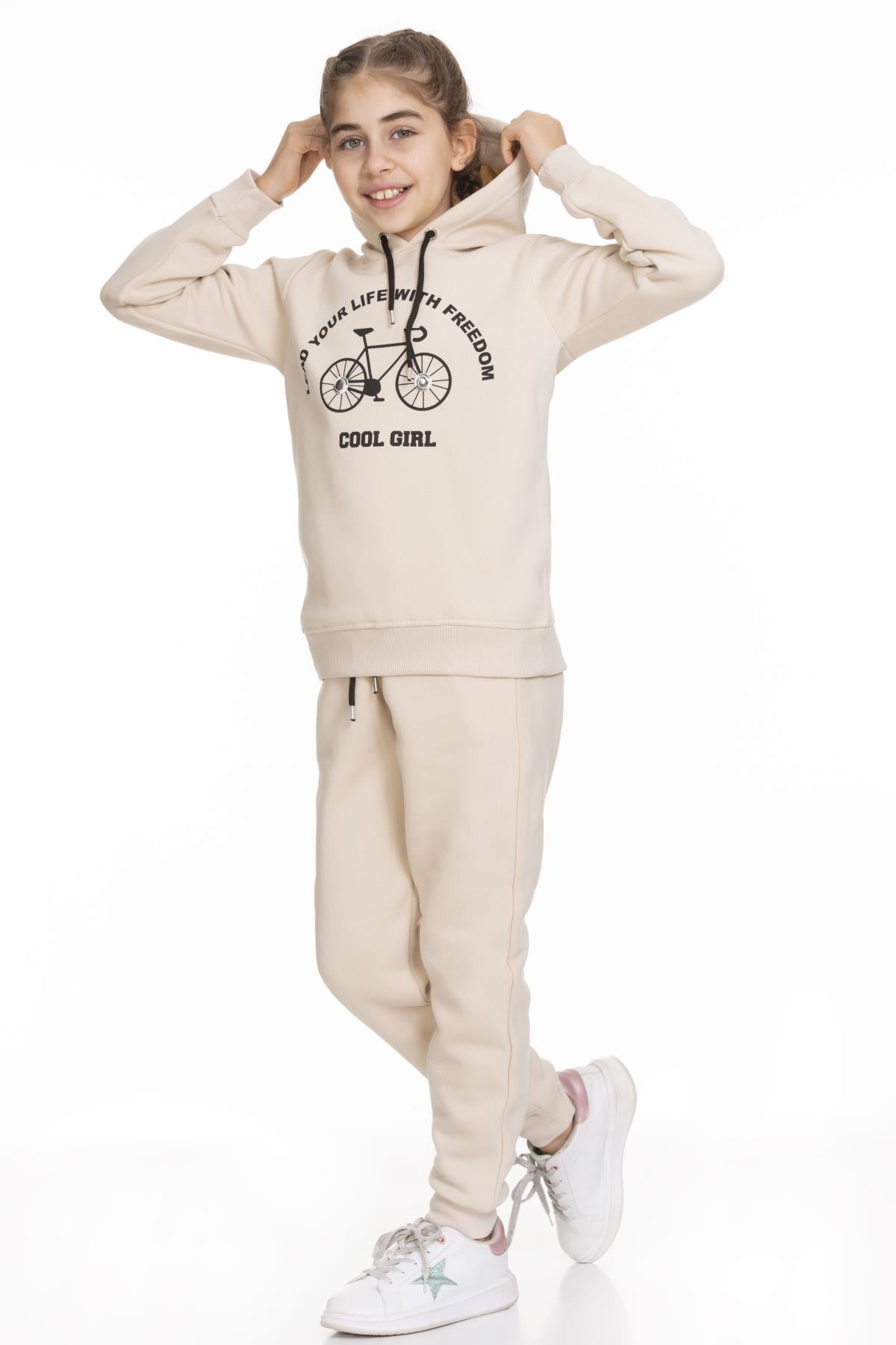 Cool Girl Baskılı İçi Polarlı Kız Çocuk Takım